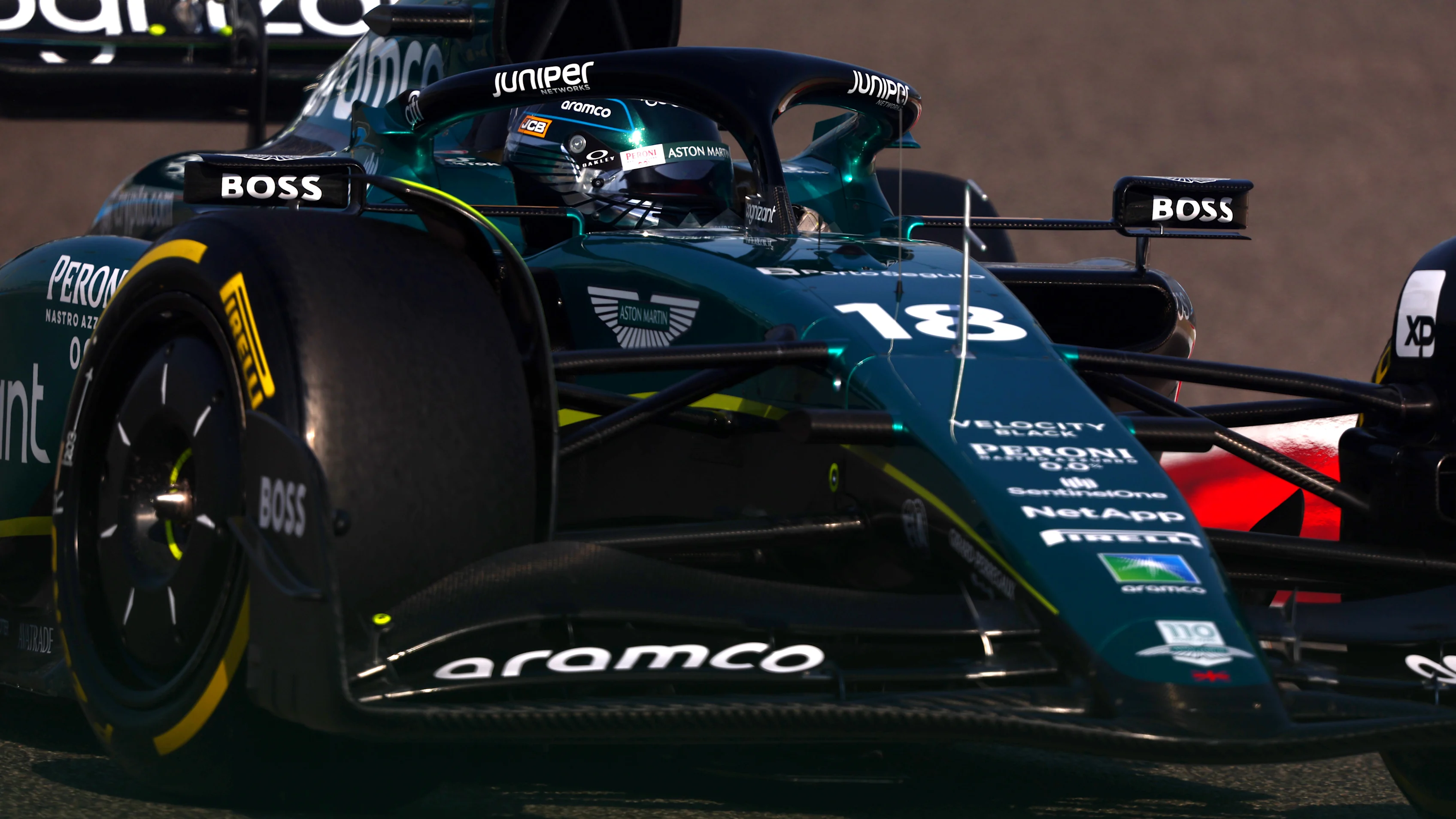 BAHRAIN, BAHRAIN - MARCH 03: Lance Stroll of Canada driving the (18) Aston Martin AMR23 Mercedes on track on track during practice ahead of the F1 Grand Prix of Bahrain at Bahrain International Circuit on March 03, 2023 in Bahrain, Bahrain. (Photo by Bryn Lennon - Formula 1/Formula 1 via Getty Images)