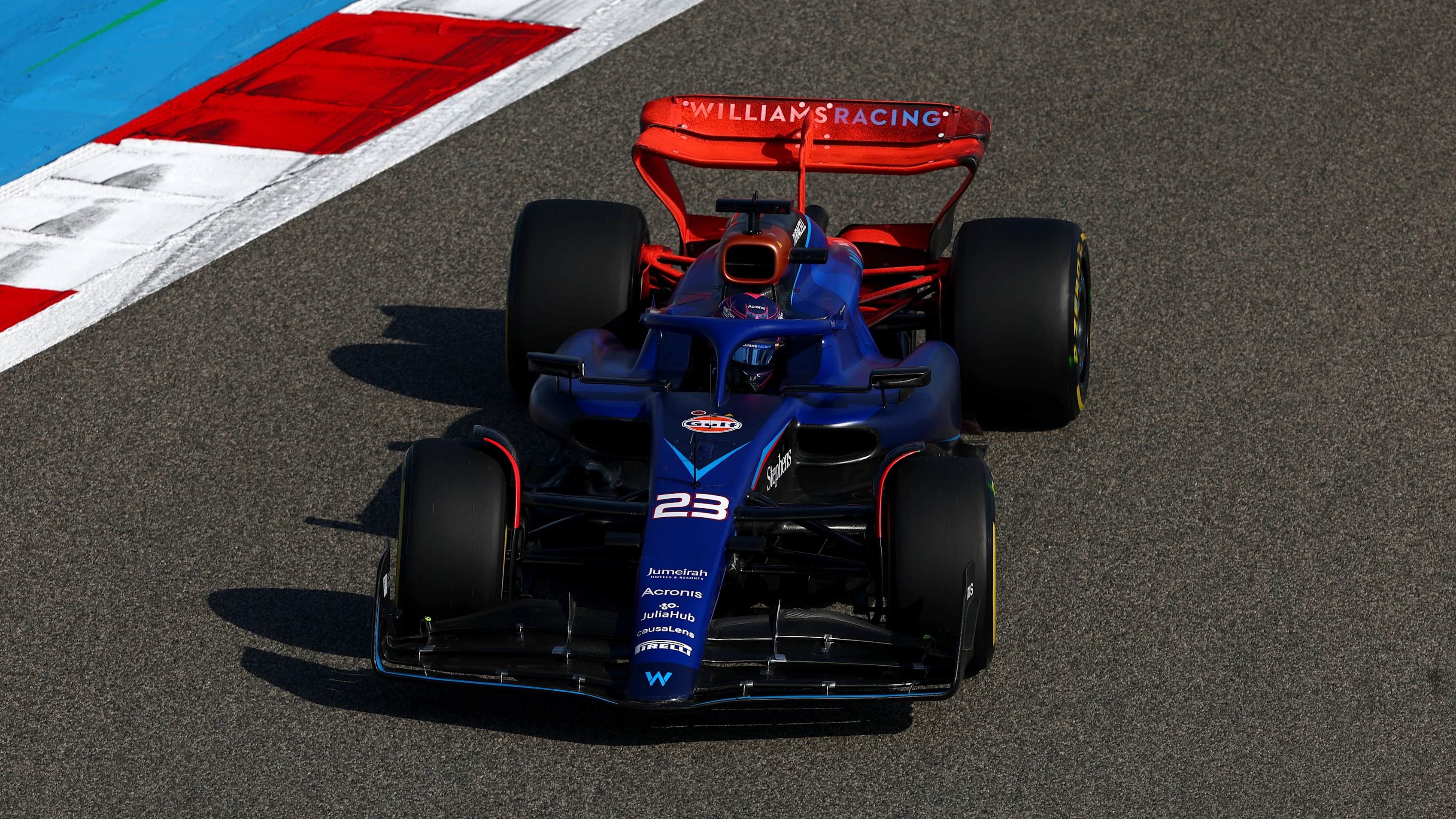 BAHRAIN, BAHRAIN - MARCH 03: Alexander Albon of Thailand driving the (23) Williams FW45 Mercedes on track during practice ahead of the F1 Grand Prix of Bahrain at Bahrain International Circuit on March 03, 2023 in Bahrain, Bahrain. (Photo by Bryn Lennon - Formula 1/Formula 1 via Getty Images)