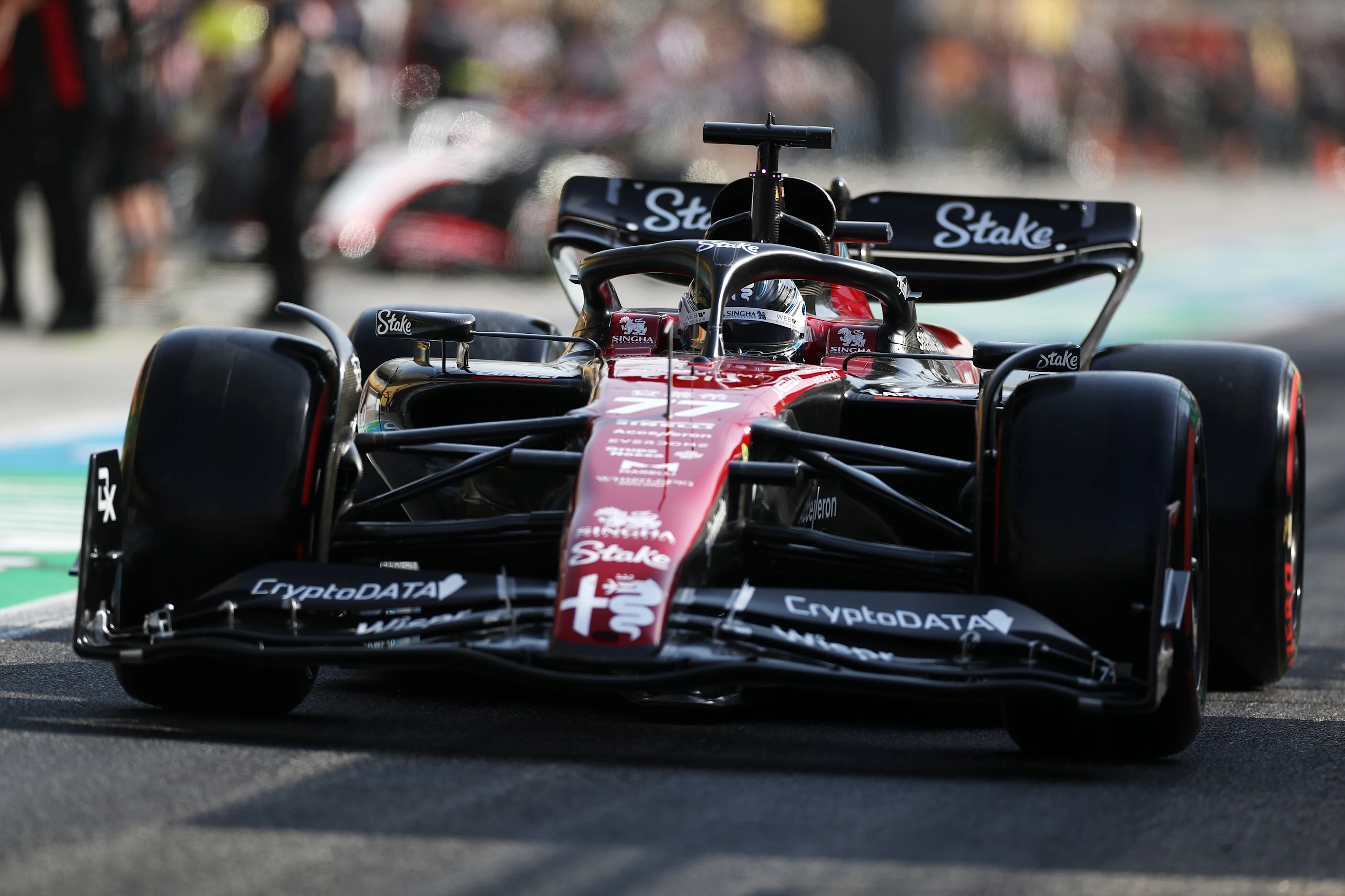 BAHRAIN, BAHRAIN - MARCH 04: Valtteri Bottas of Finland driving the (77) Alfa Romeo F1 C43 Ferrari in the Pitlane during final practice ahead of the F1 Grand Prix of Bahrain at Bahrain International Circuit on March 04, 2023 in Bahrain, Bahrain. (Photo by Peter Fox/Getty Images)