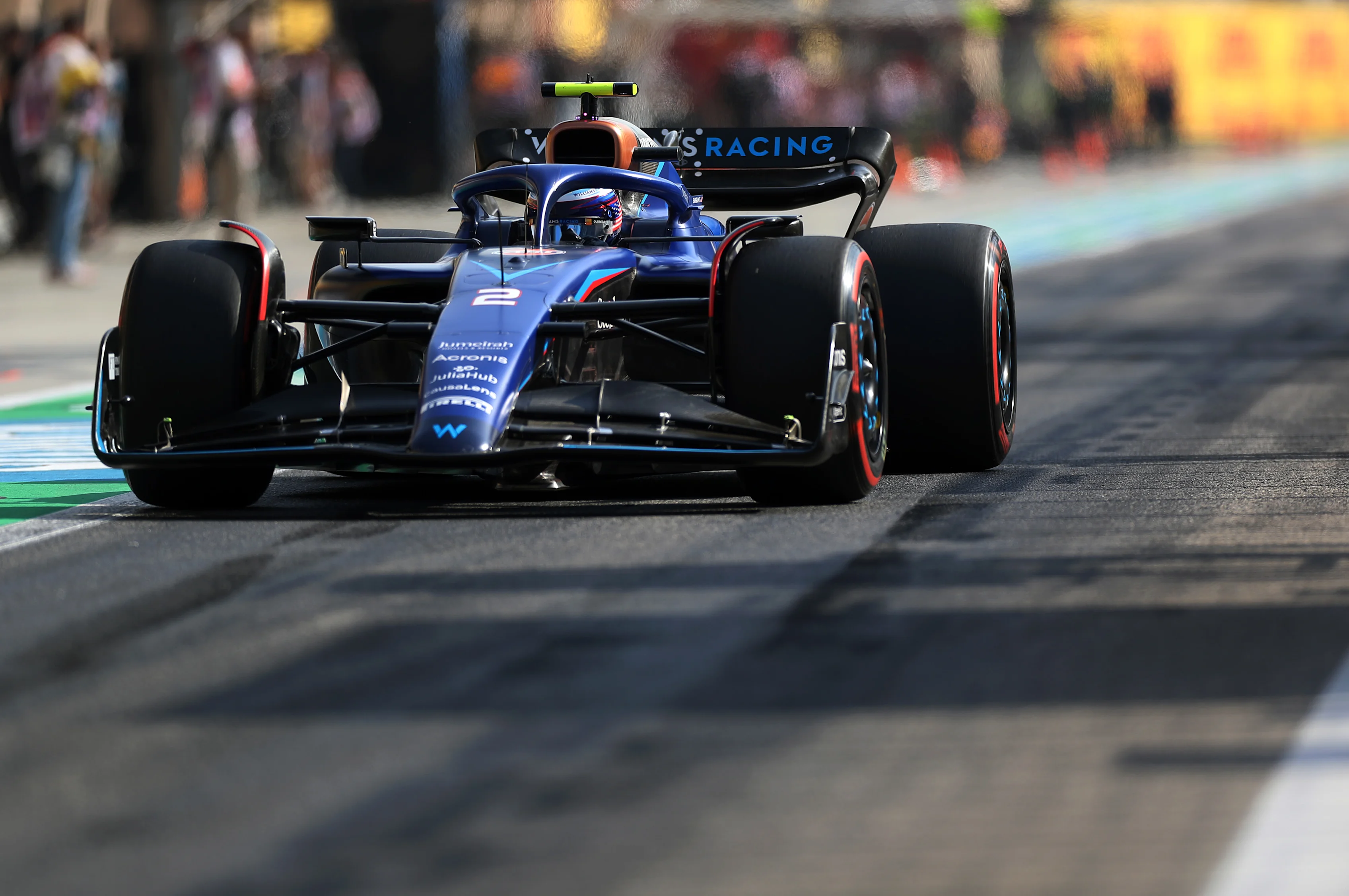 BAHRAIN, BAHRAIN - MARCH 04: Logan Sargeant of United States driving the (2) Williams FW45 Mercedes in the Pitlane during final practice ahead of the F1 Grand Prix of Bahrain at Bahrain International Circuit on March 04, 2023 in Bahrain, Bahrain. (Photo by Peter Fox/Getty Images)