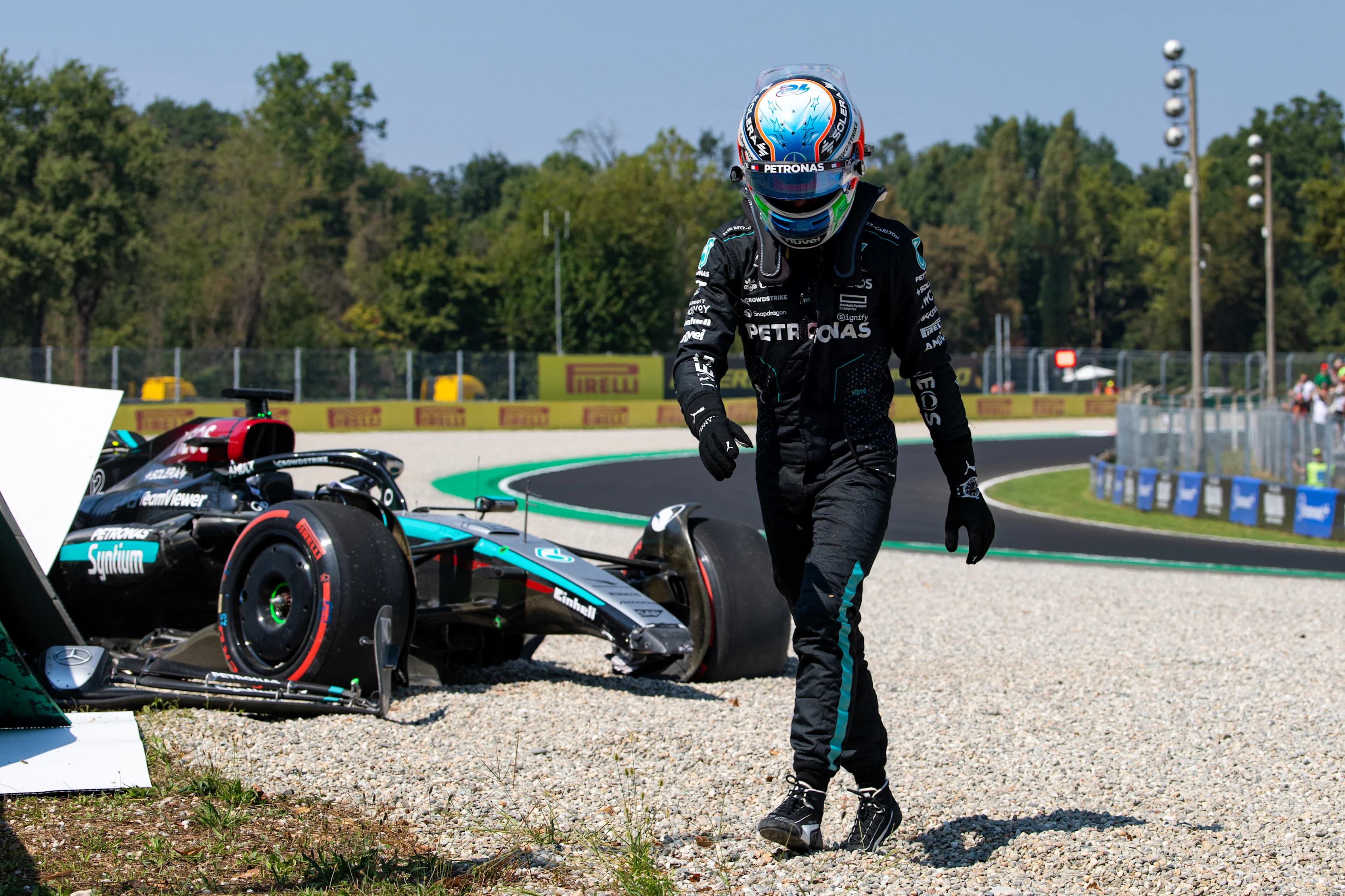MONZA, ITALY - AUGUST 30: Andrea Kimi Antonelli of Italy and Mercedes AMG walks away after
