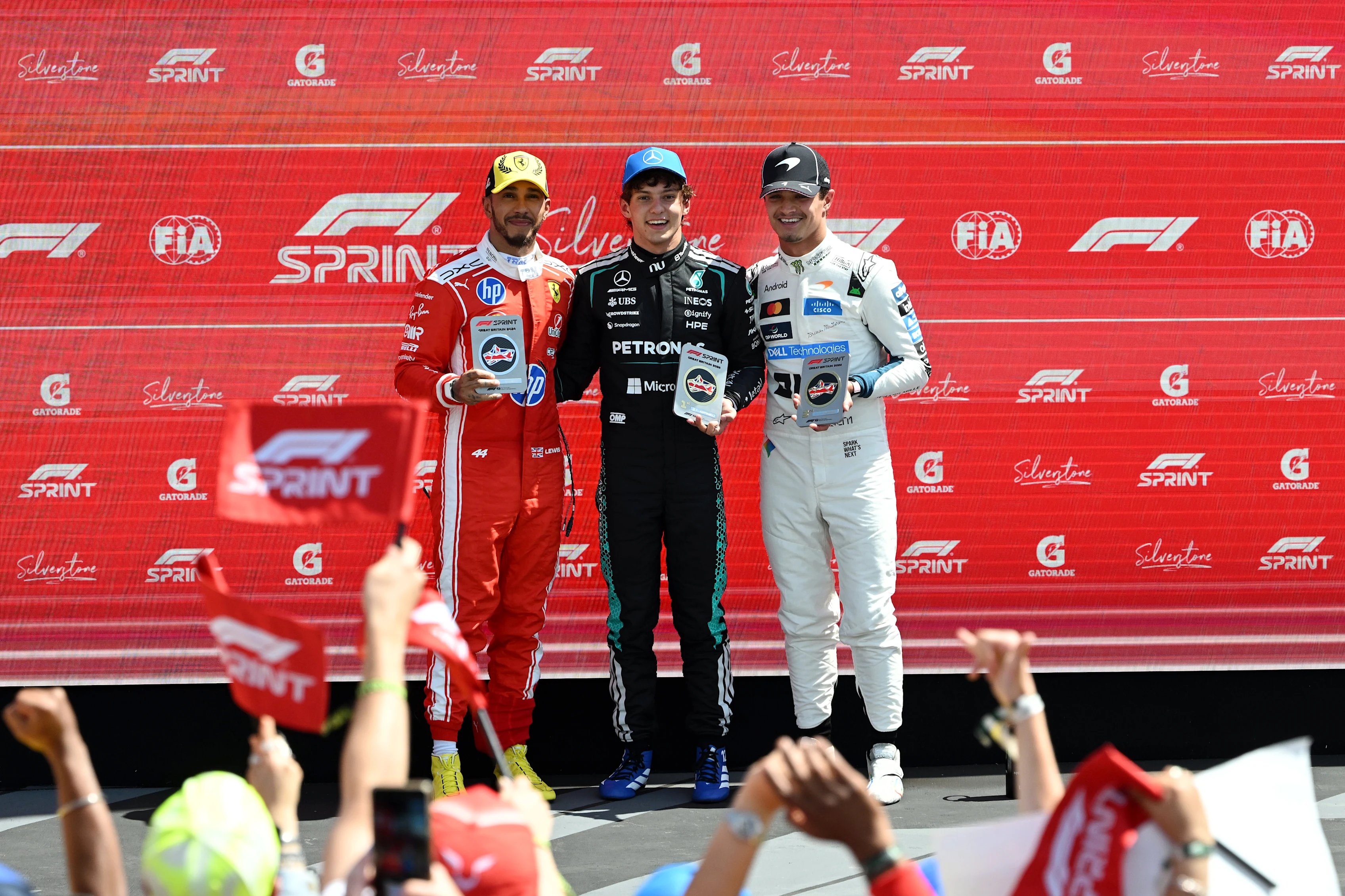 NORTHAMPTON, ENGLAND - JULY 04: Sprint winner Andrea Kimi Antonelli of Italy and Mercedes AMG