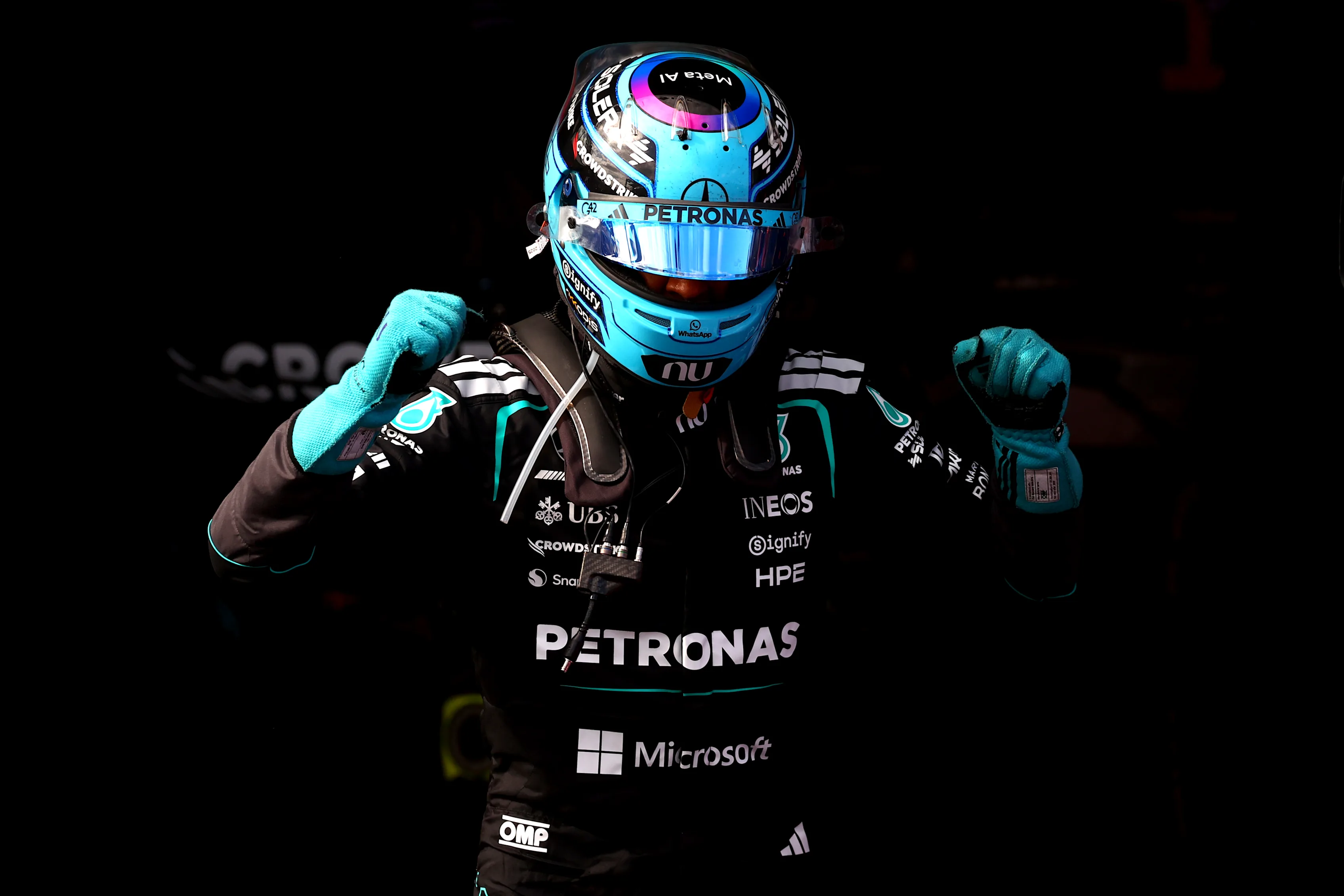 MELBOURNE, AUSTRALIA - MARCH 08: Race winner George Russell of Great Britain and Mercedes AMG