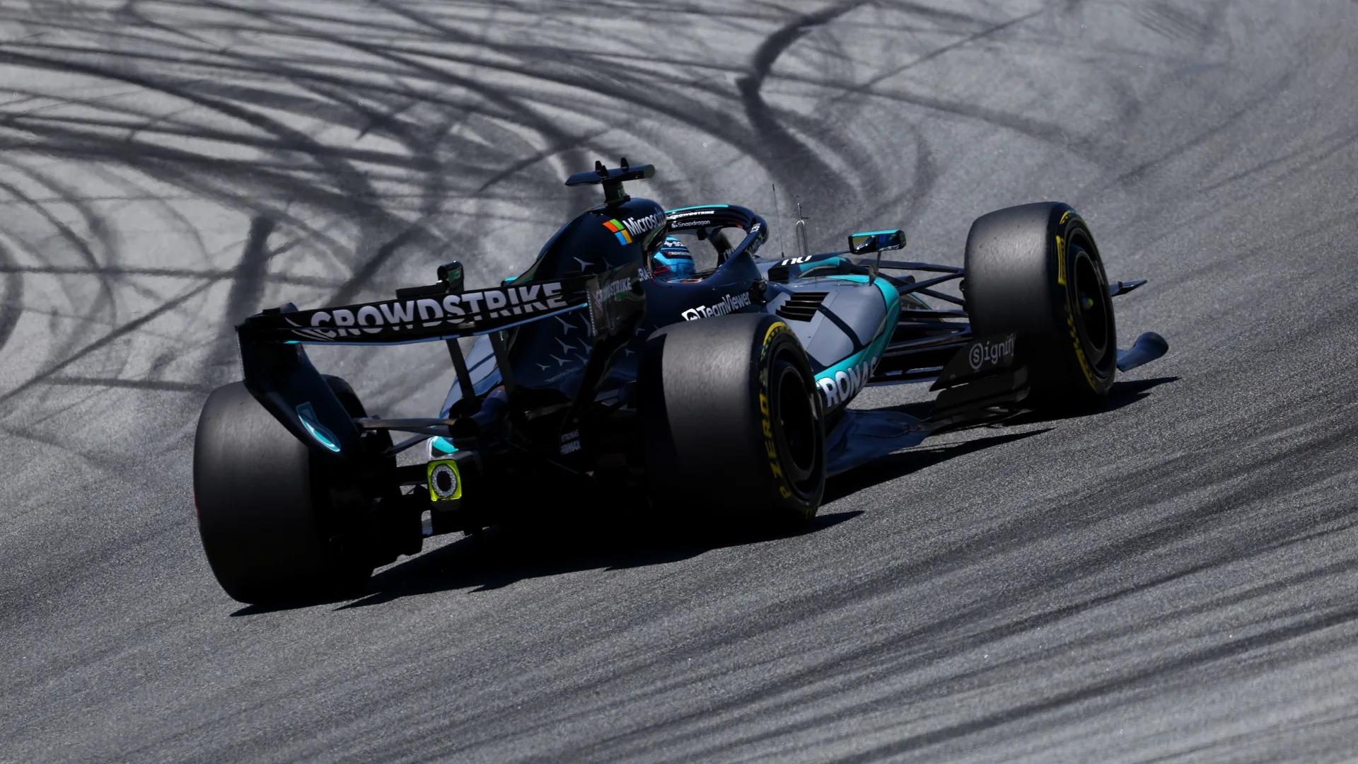 BARCELONA, SPAIN - JUNE 12: George Russell of Great Britain driving the (63) Mercedes AMG Petronas
