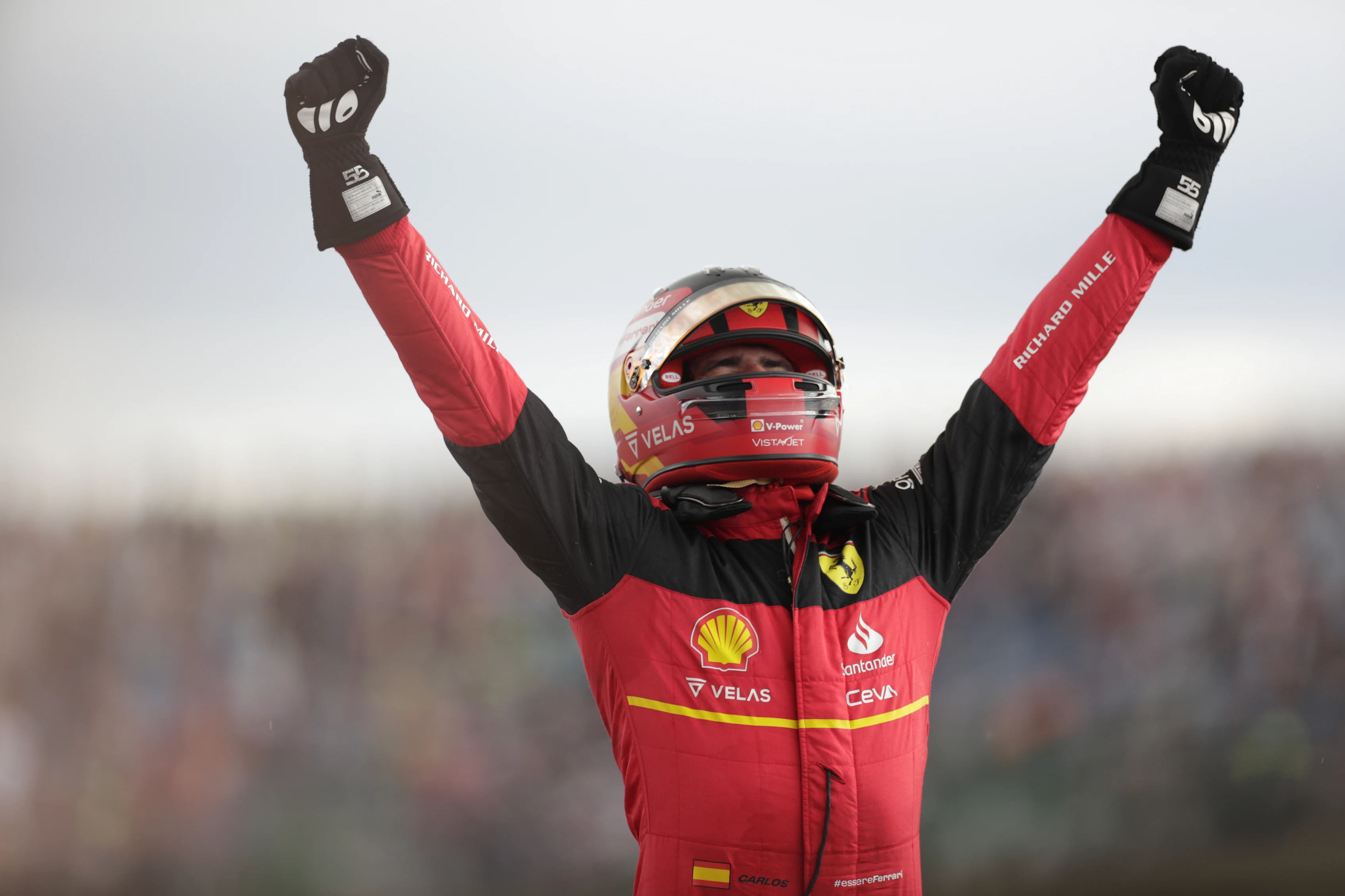 SILVERSTONE CIRCUIT, UNITED KINGDOM - JULY 03: Carlos Sainz, Ferrari, 1st position, celebrates in