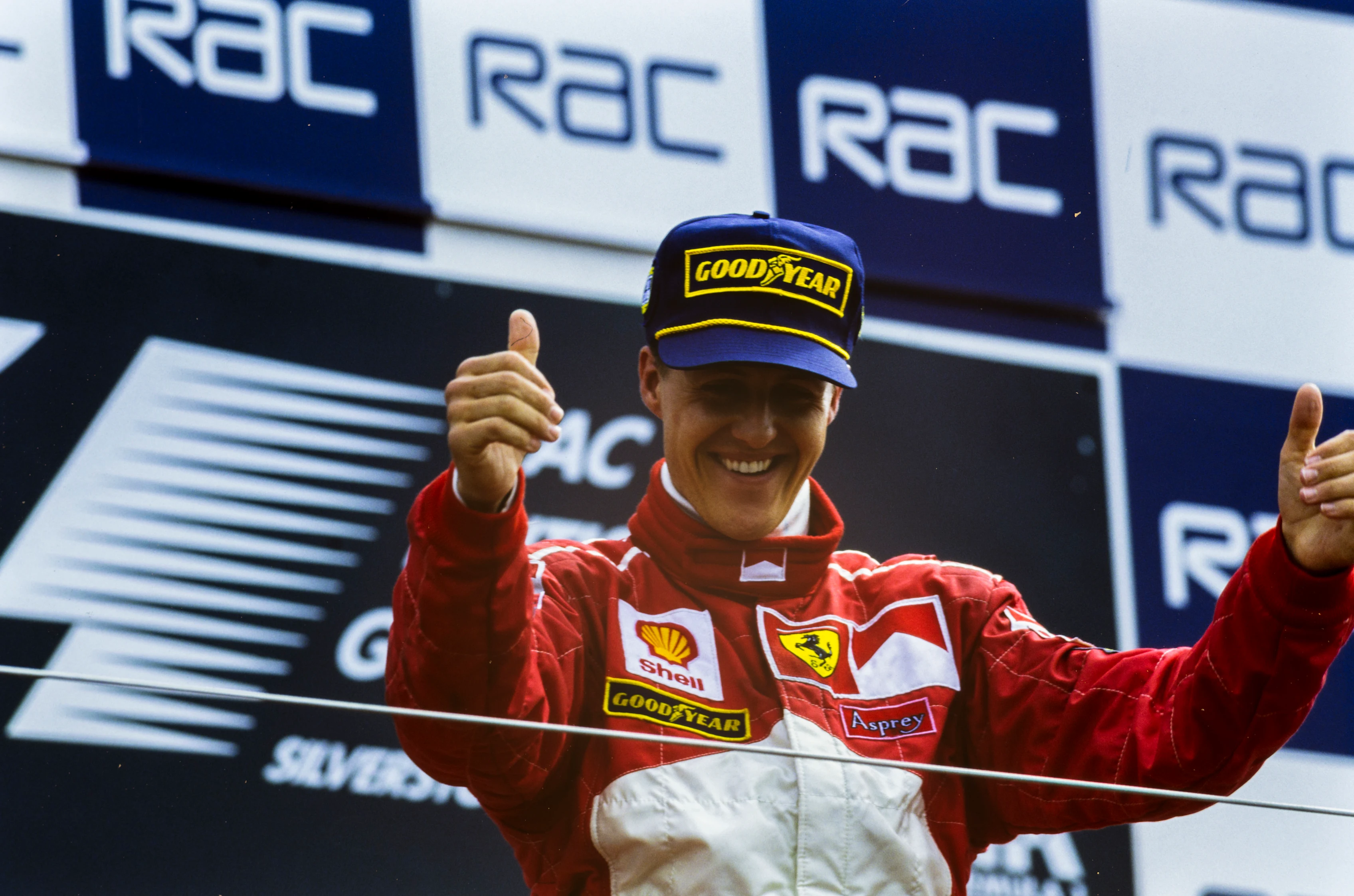 SILVERSTONE, UNITED KINGDOM - JULY 12: Michael Schumacher, 1st position, celebrates on the podium