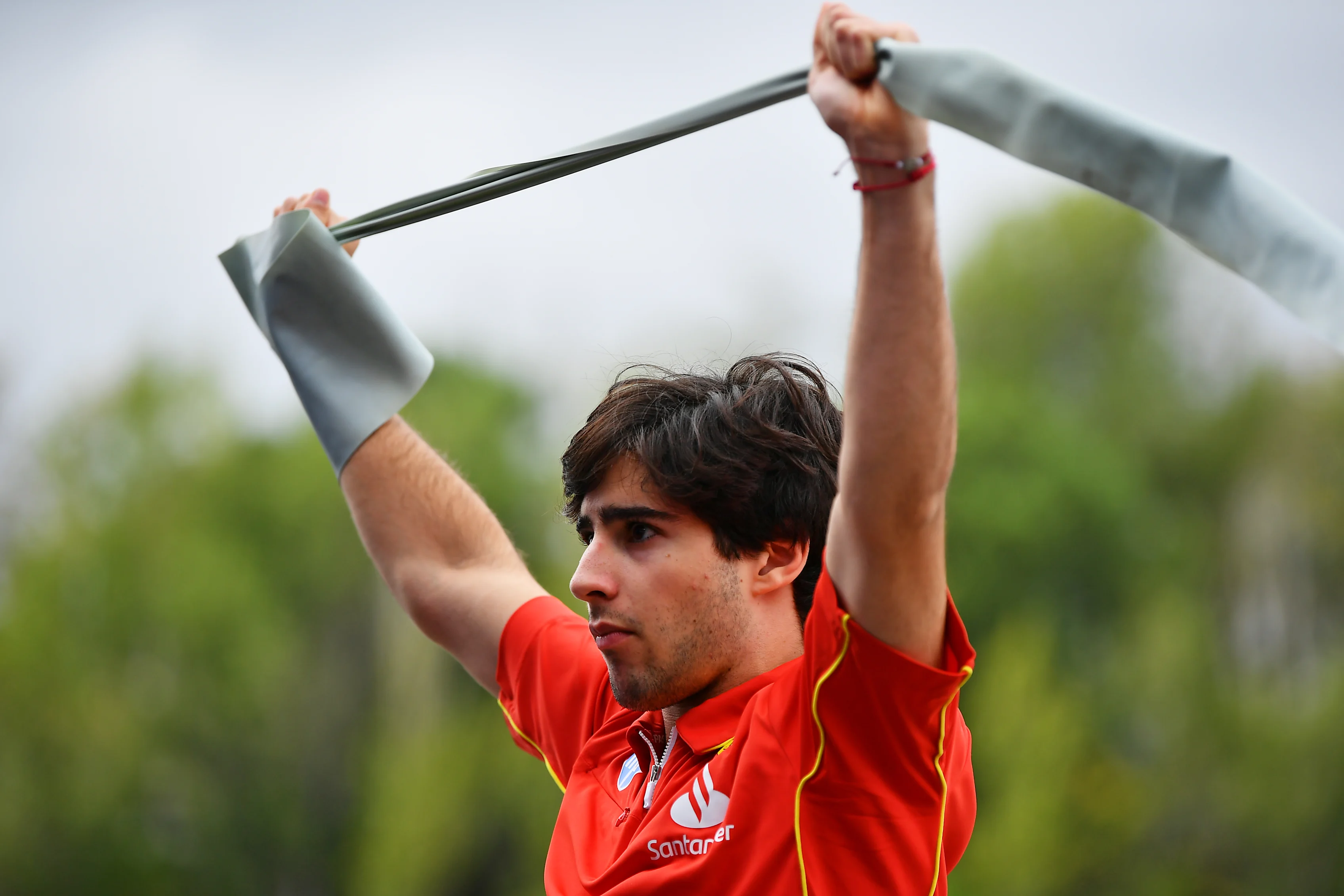 BARCELONA, SPAIN - OCTOBER 15: Rafael Camara of Brazil and Trident (5) warms up in the Paddock
