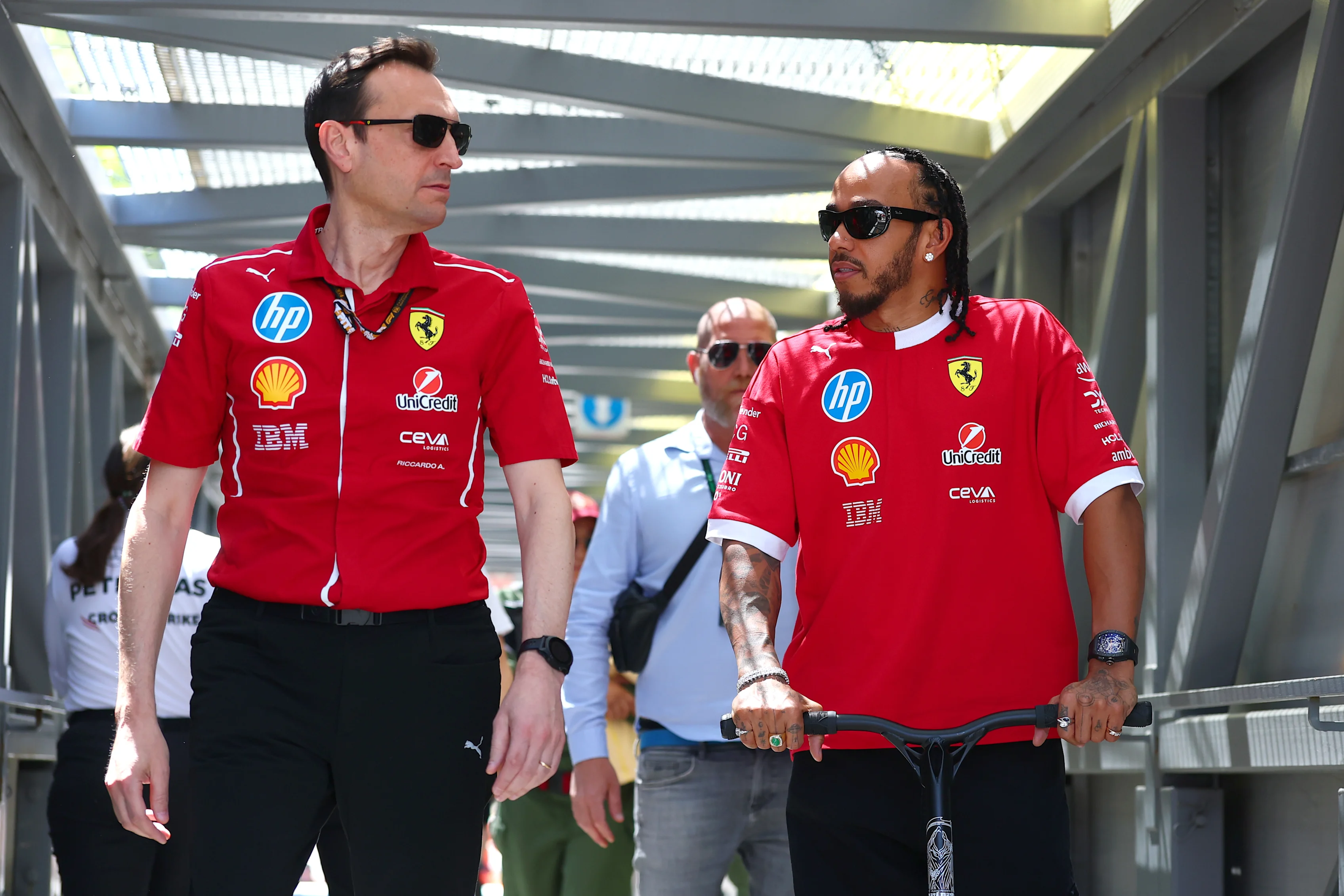 MONTE-CARLO, MONACO - MAY 22: Lewis Hamilton of Great Britain and Scuderia Ferrari talks with