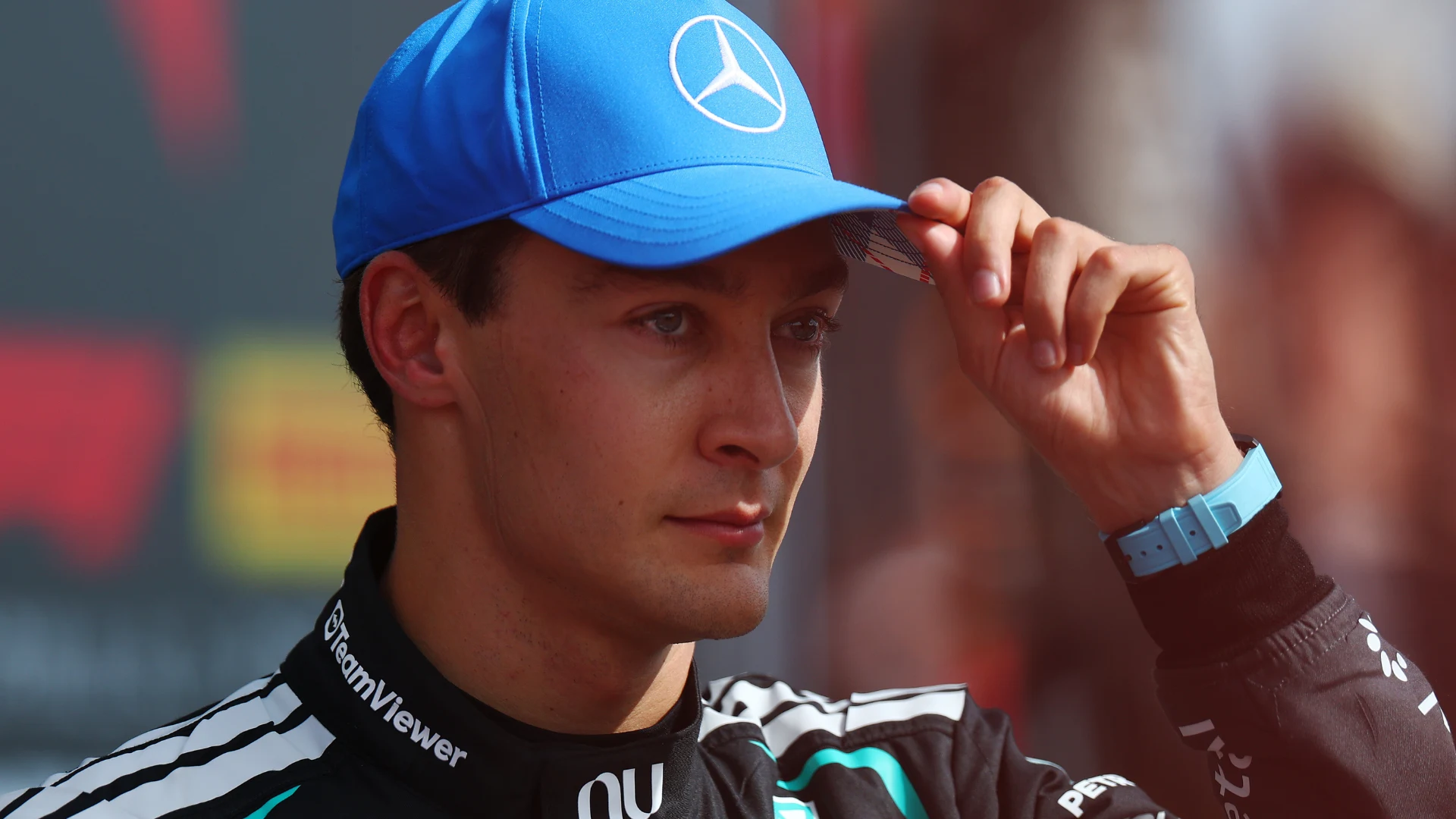 NORTHAMPTON, ENGLAND - JULY 05: Second placed George Russell of Great Britain and Mercedes AMG