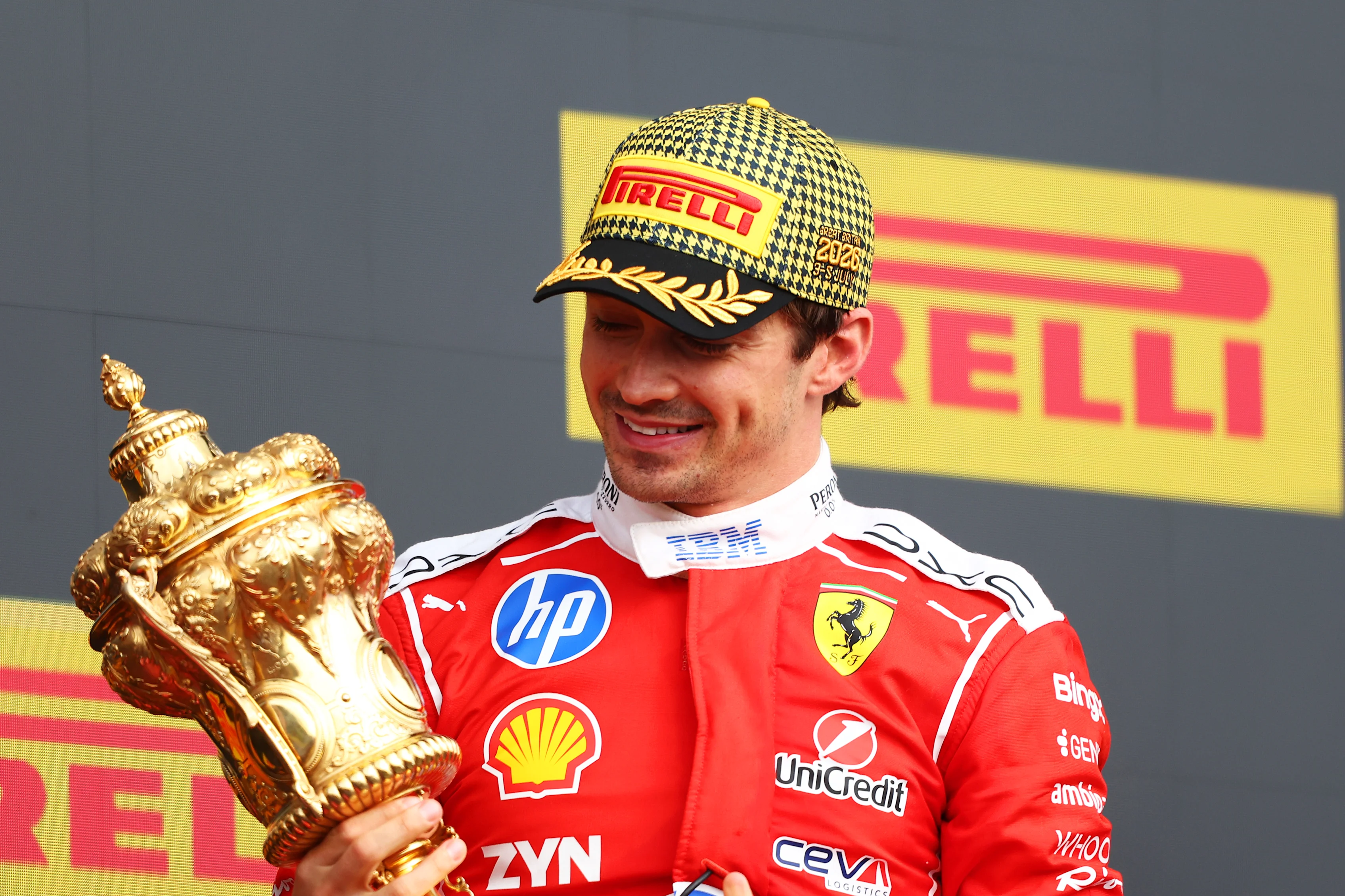 NORTHAMPTON, ENGLAND - JULY 05: Race winner Charles Leclerc of Monaco and Scuderia Ferrari