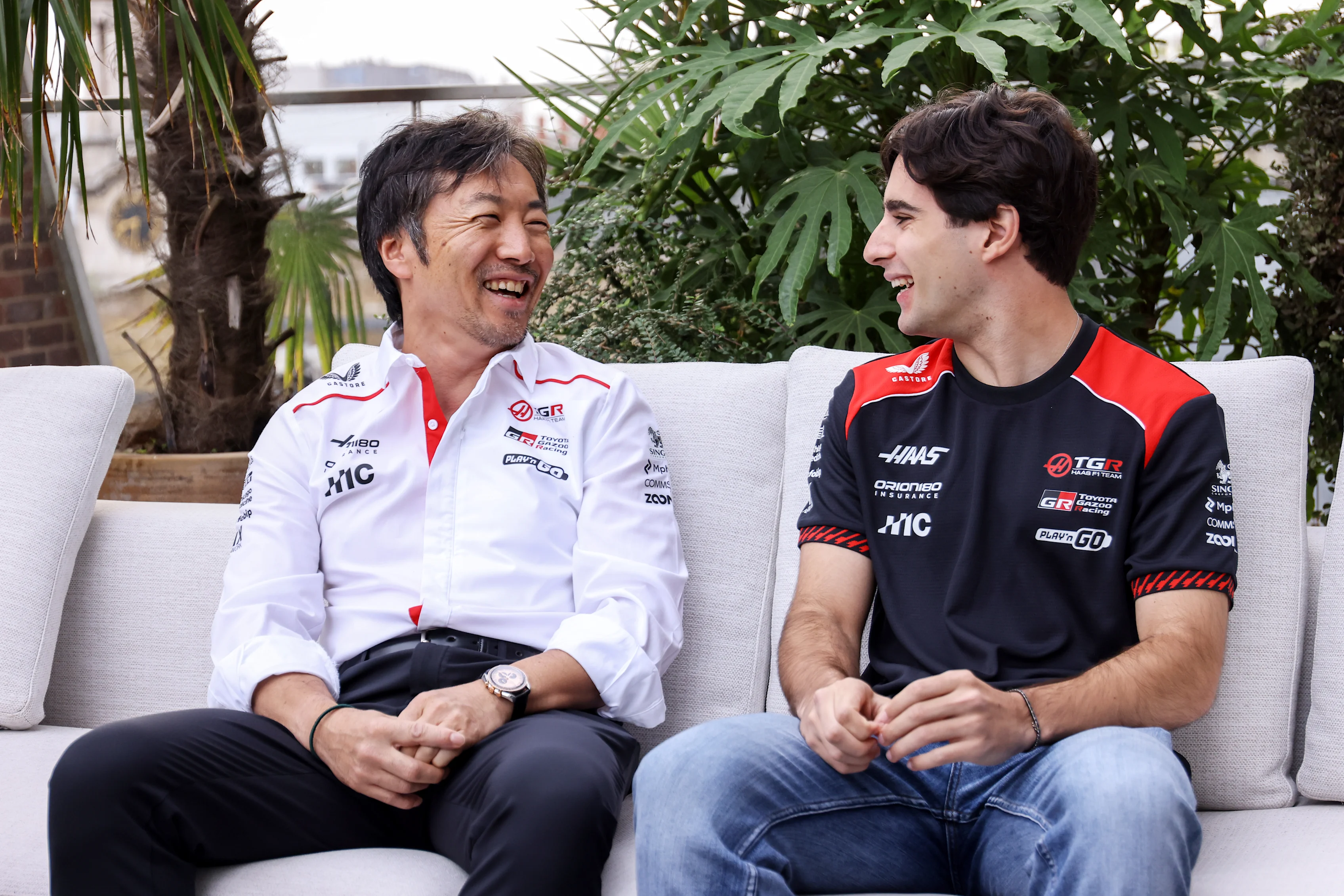 LONDON, ENGLAND - OCTOBER 15: Ayao Komatsu, Team Principal of Haas F1 and Rafael Camara of Brazil