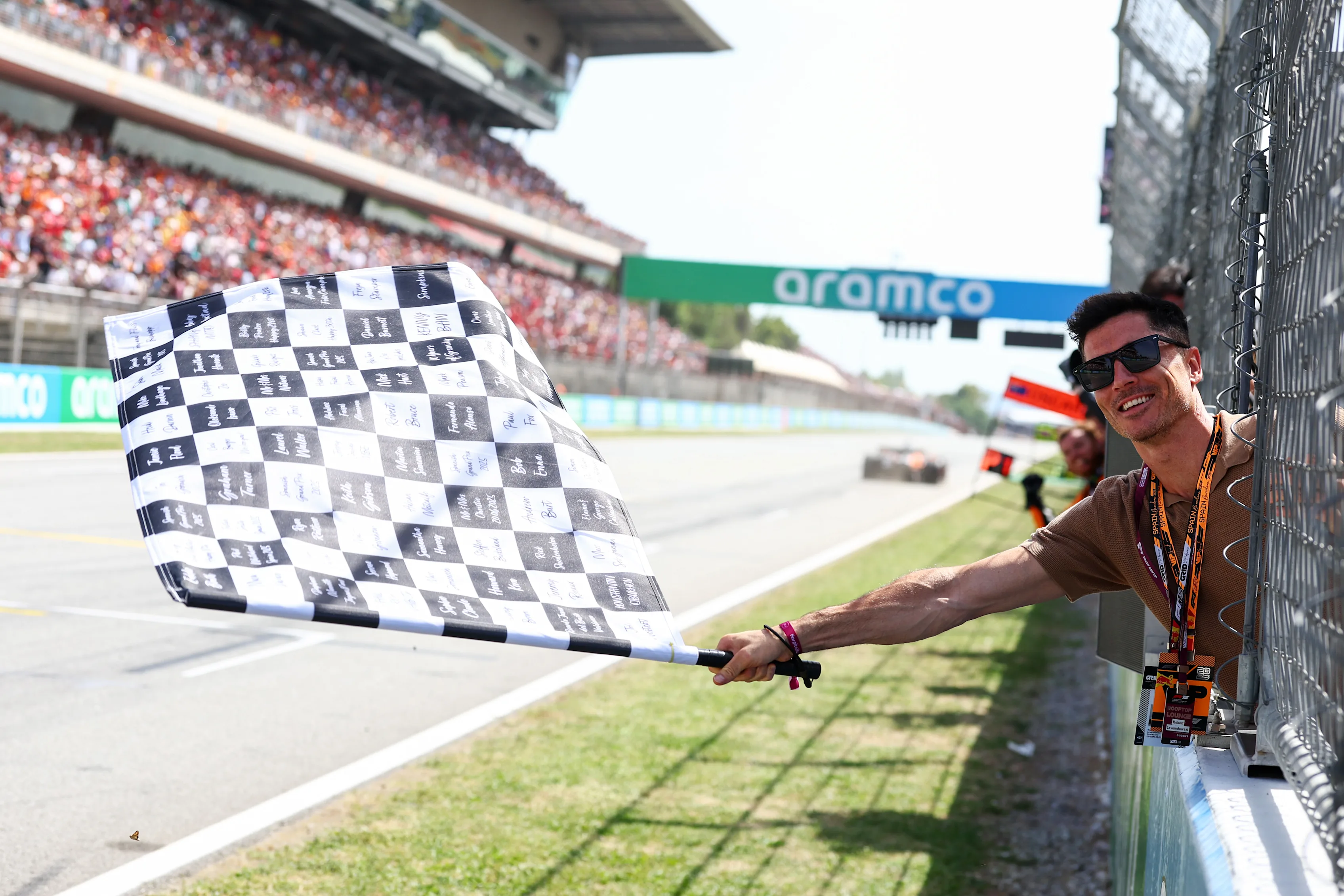 Robert Lewandowski, who made 189 competitive appearances for Barcelona, waved the chequered flag at the 2025 Spanish Grand Prix