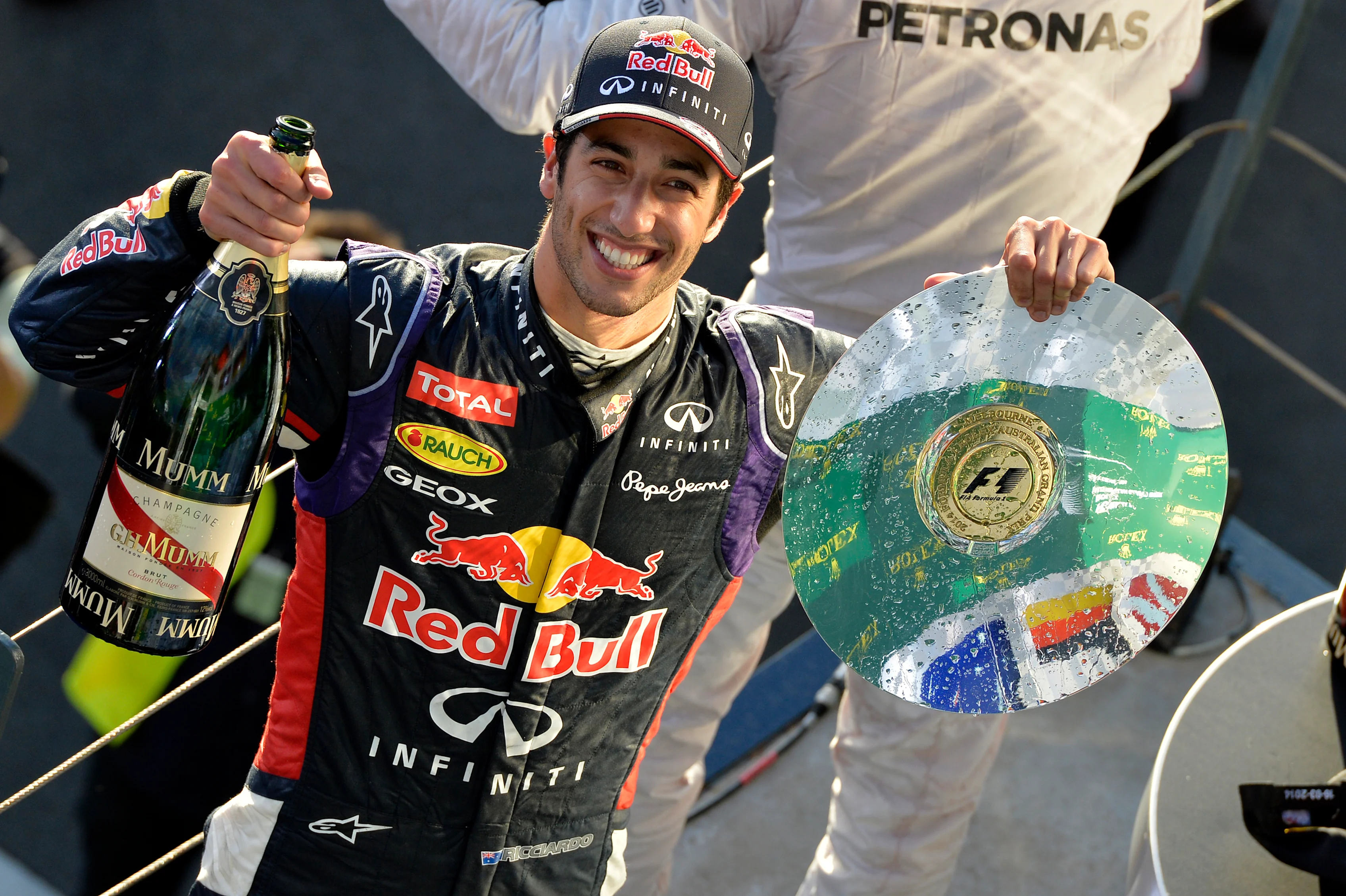 Daniel Ricciardo (AUS) Red Bull Racing celebrates on the podium. Formula One World Championship,