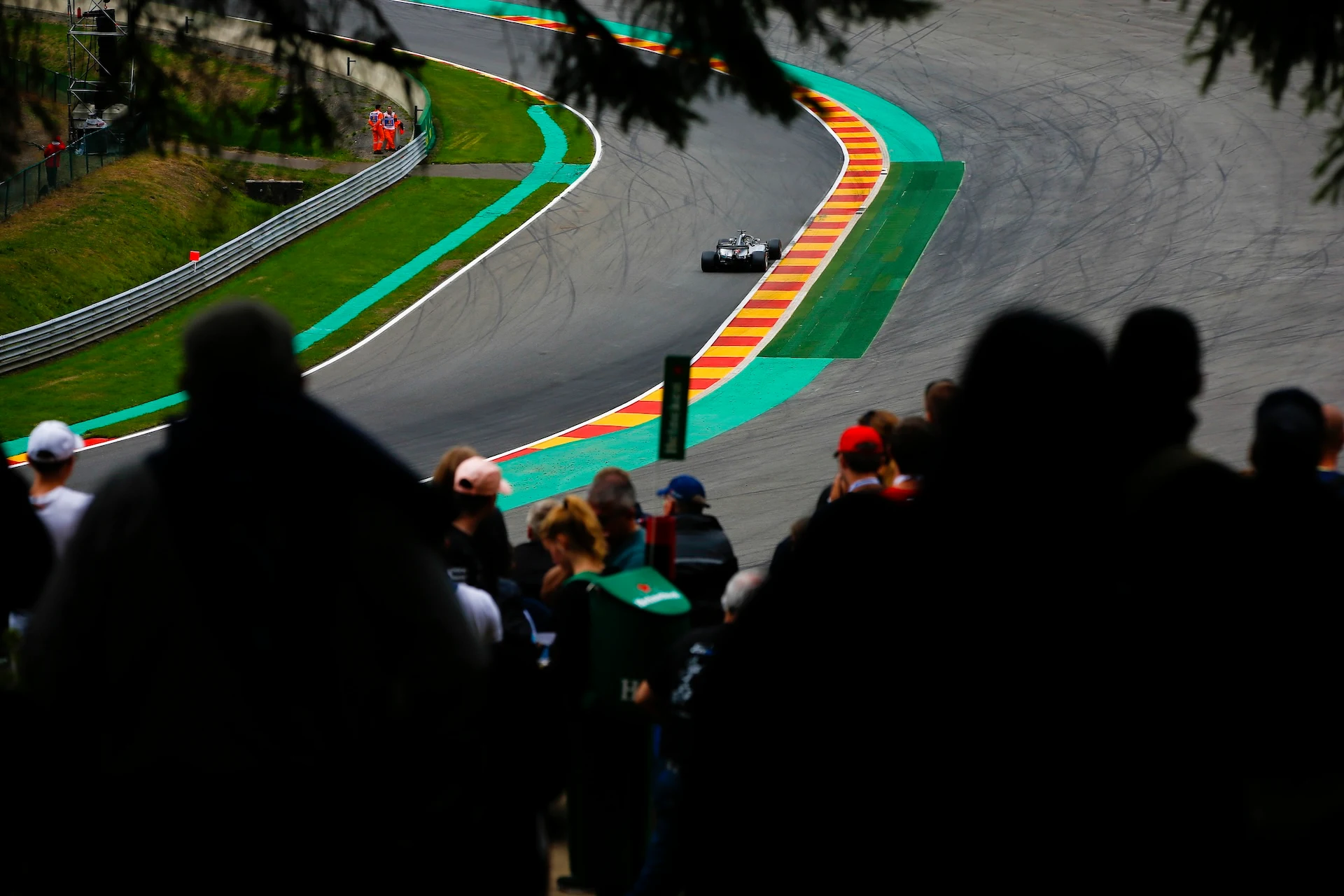 SPA-FRANCORCHAMPS, BELGIUM - AUGUST 25: Lewis Hamilton, Mercedes AMG F1 W09, at Pouhon during the