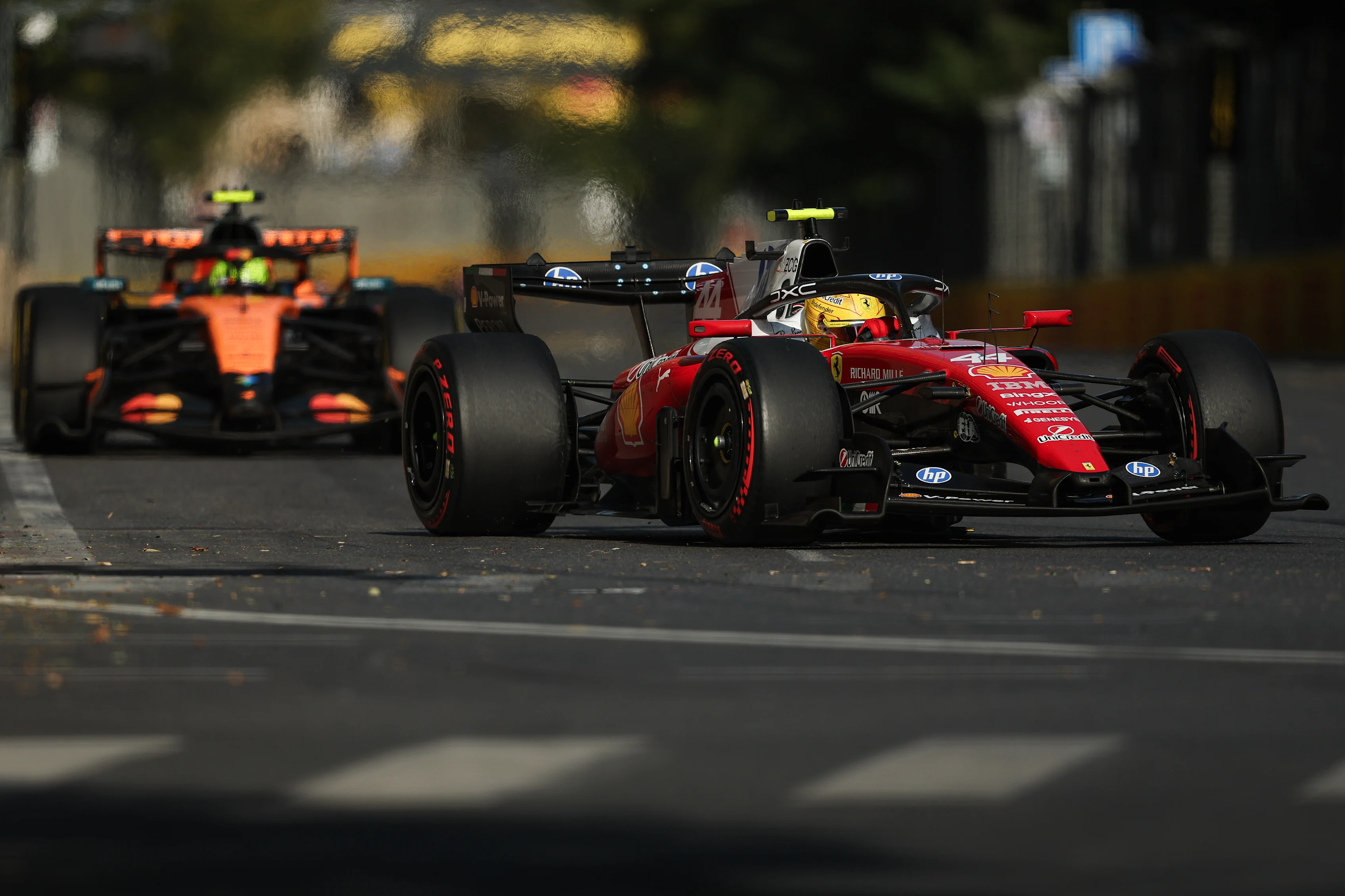 BAKU, AZERBAIJAN - SEPTEMBER 26: Lewis Hamilton of Great Britain driving the (44) Scuderia Ferrari
