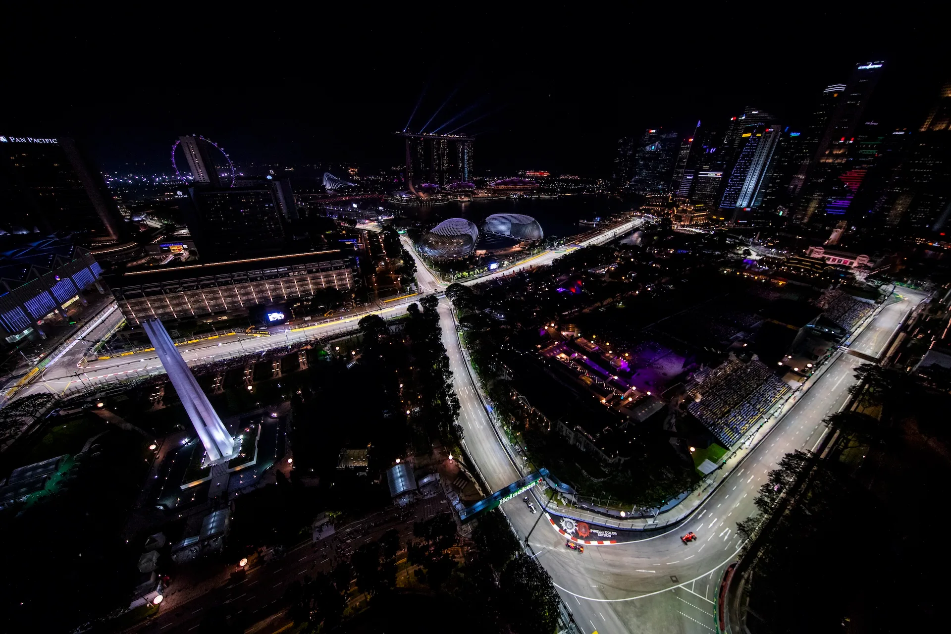SINGAPORE - SEPTEMBER 14: Sebastian Vettel of Germany driving the (5) Scuderia Ferrari SF71H leads