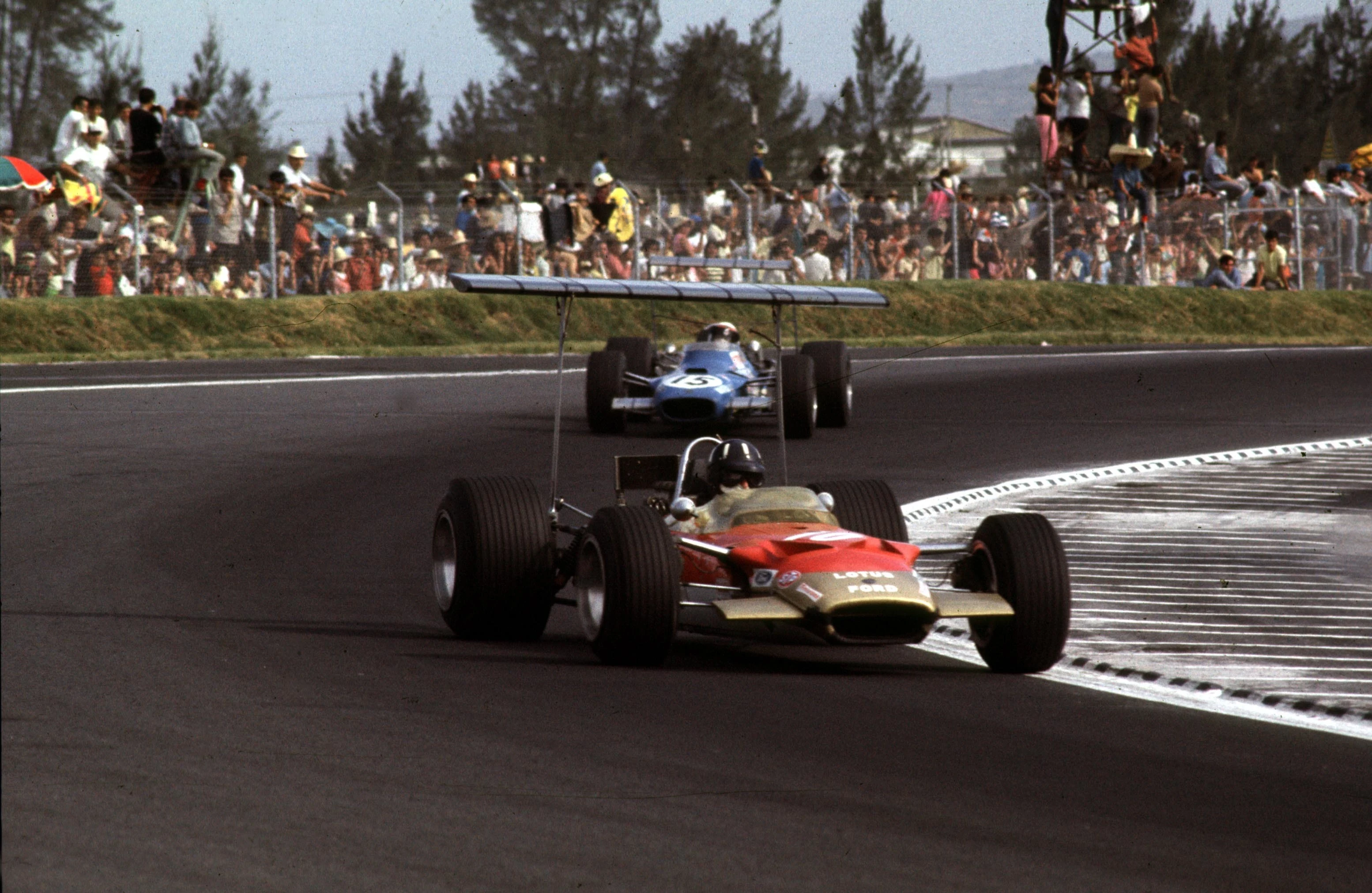1968 Mexican Grand Prix. Mexico City, Mexico. 1-3 November 1968. Graham Hill (Lotus 49B Ford) 1st