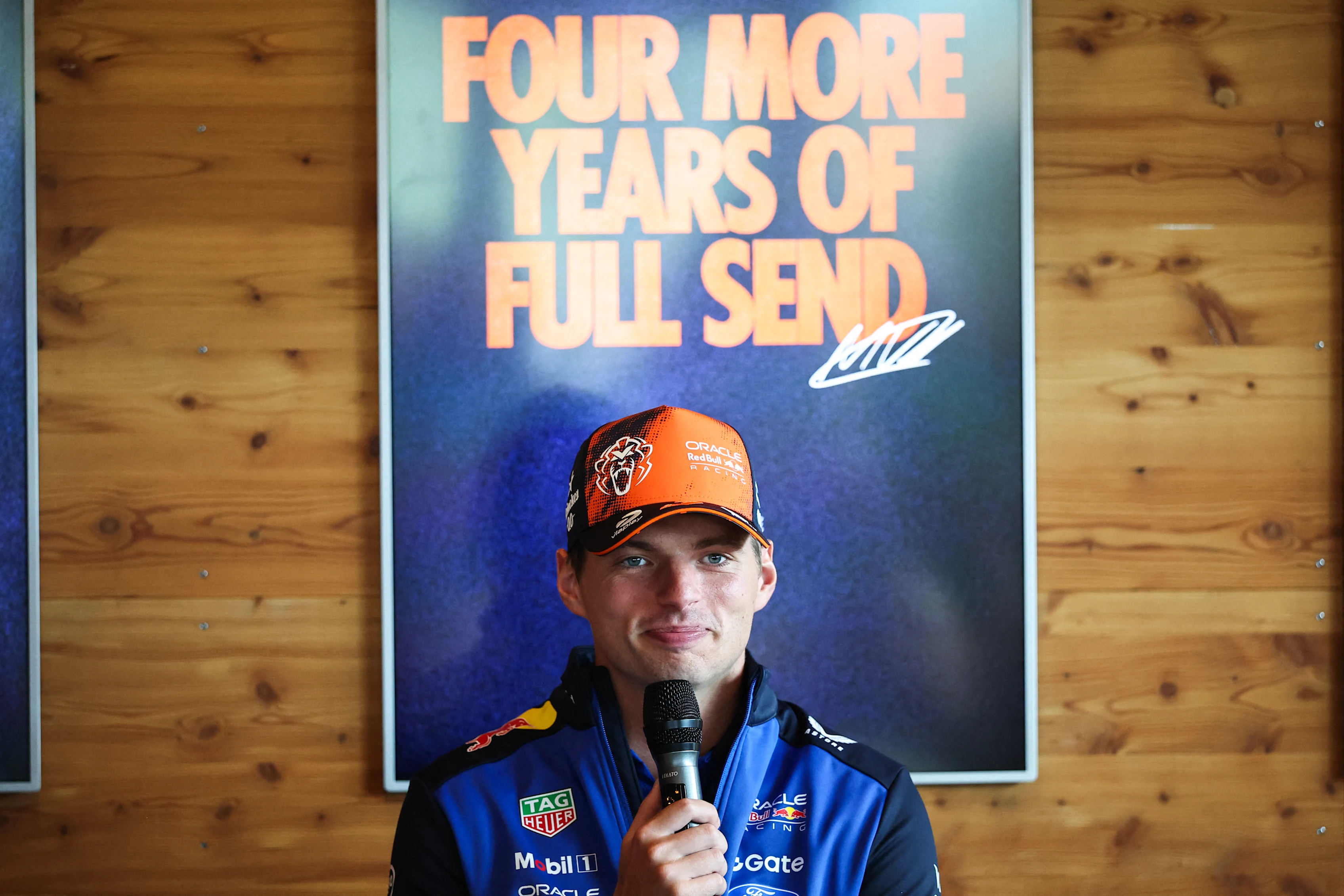 Red Bull Racing's Dutch driver Max Verstappen speaks during a press conference ahead of the Formula