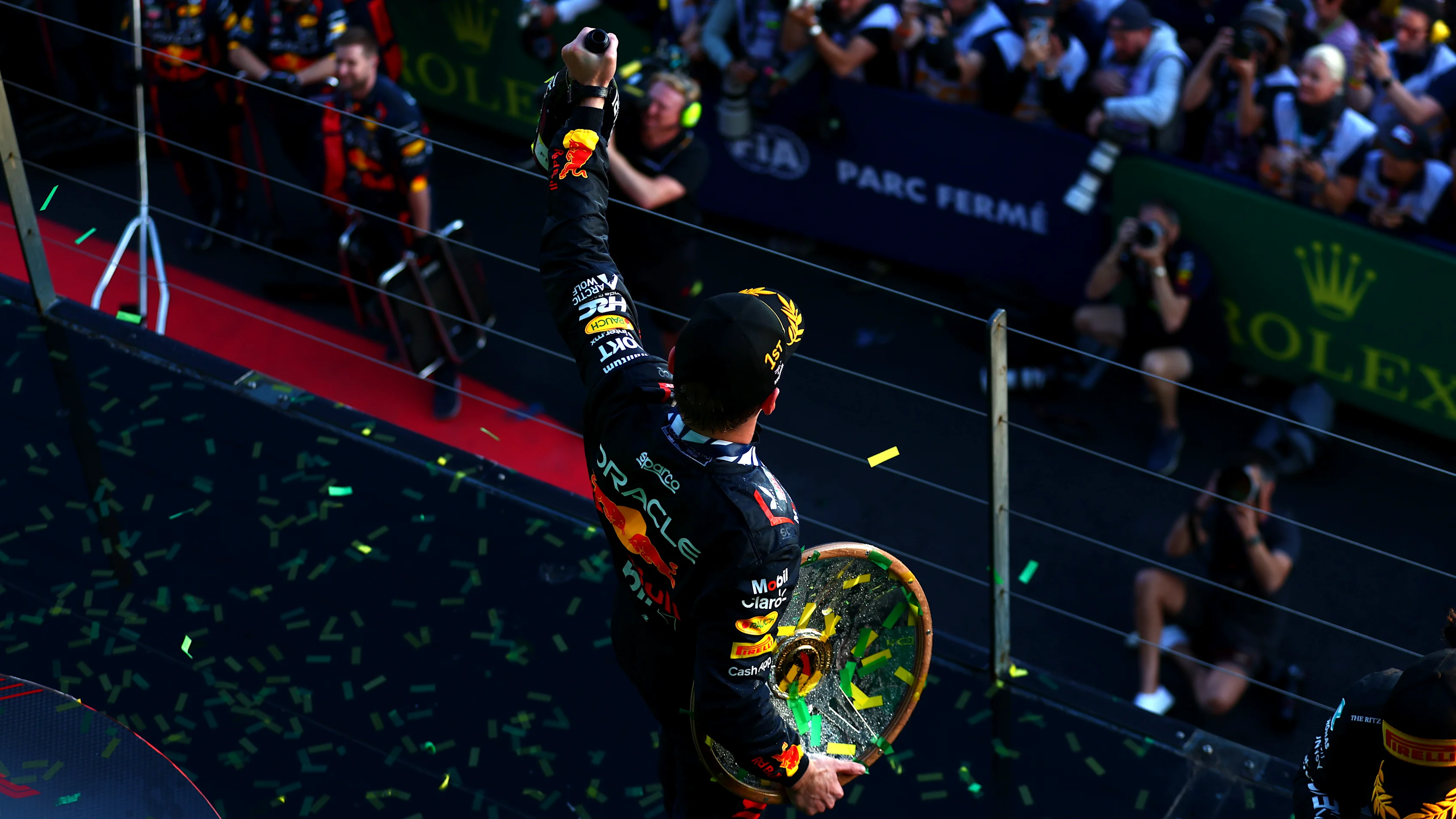 MELBOURNE, AUSTRALIA - APRIL 02: Race winner Max Verstappen of the Netherlands and Oracle Red Bull