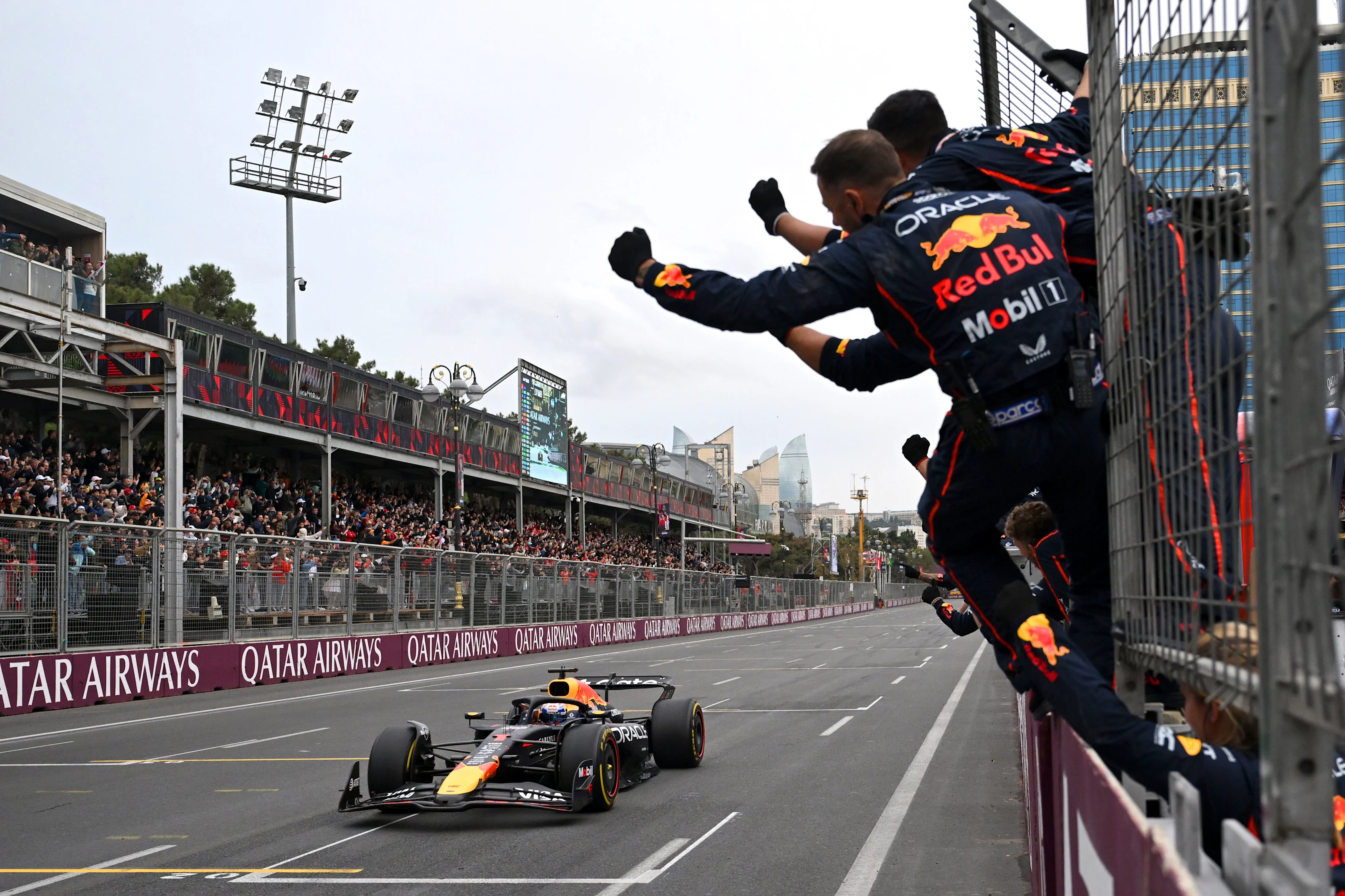 BAKU, AZERBAIJAN - SEPTEMBER 21: Race winner Max Verstappen of the Netherlands and Oracle Red Bull
