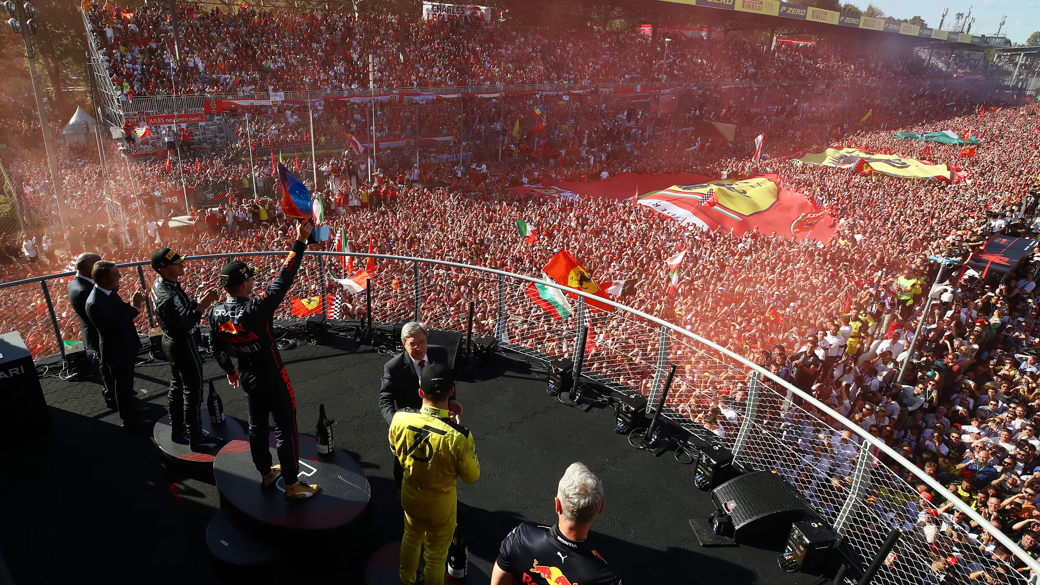MONZA, ITALY - SEPTEMBER 11: Race winner Max Verstappen of the Netherlands and Oracle Red Bull