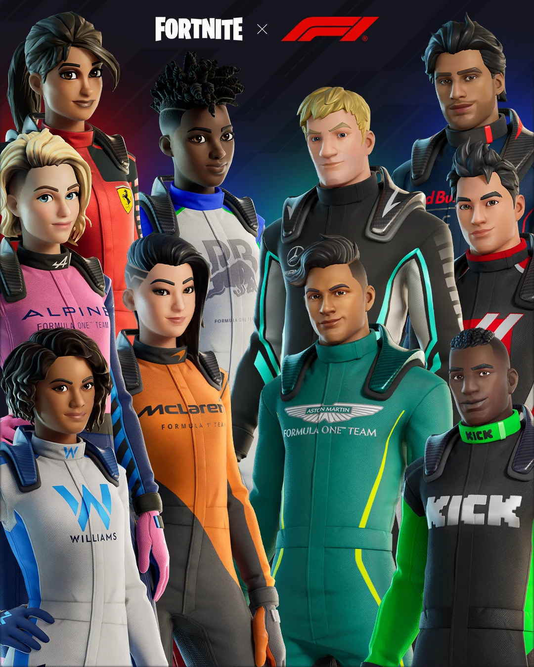 Scroll though the gallery and check out all 10 F1 teams in Fortnite