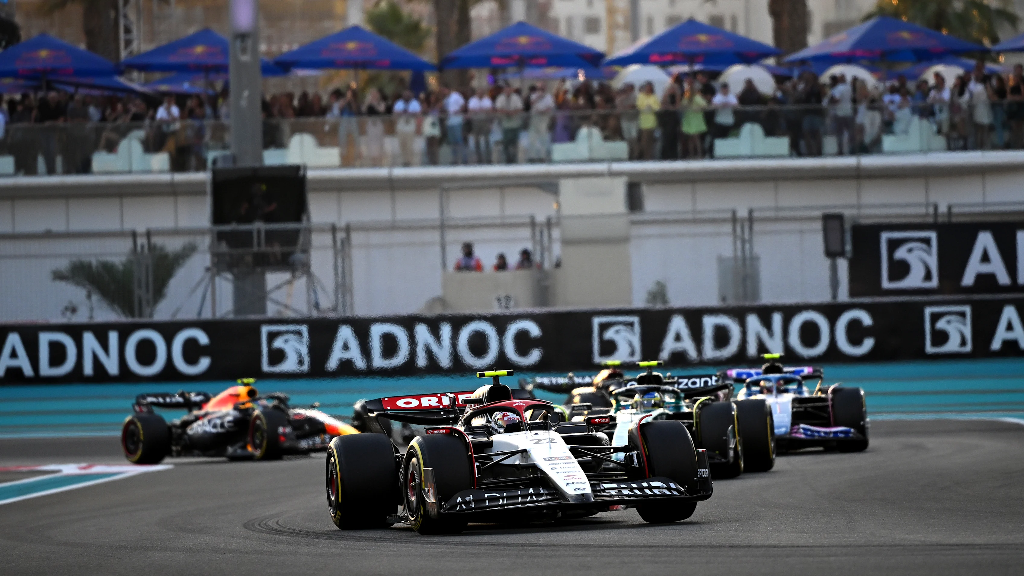 ABU DHABI, UNITED ARAB EMIRATES - NOVEMBER 26: Yuki Tsunoda of Japan driving the (22) Scuderia AlphaTauri AT04 on track during the F1 Grand Prix of Abu Dhabi at Yas Marina Circuit on November 26, 2023 in Abu Dhabi, United Arab Emirates. (Photo by Clive Mason - Formula 1/Formula 1 via Getty Images)