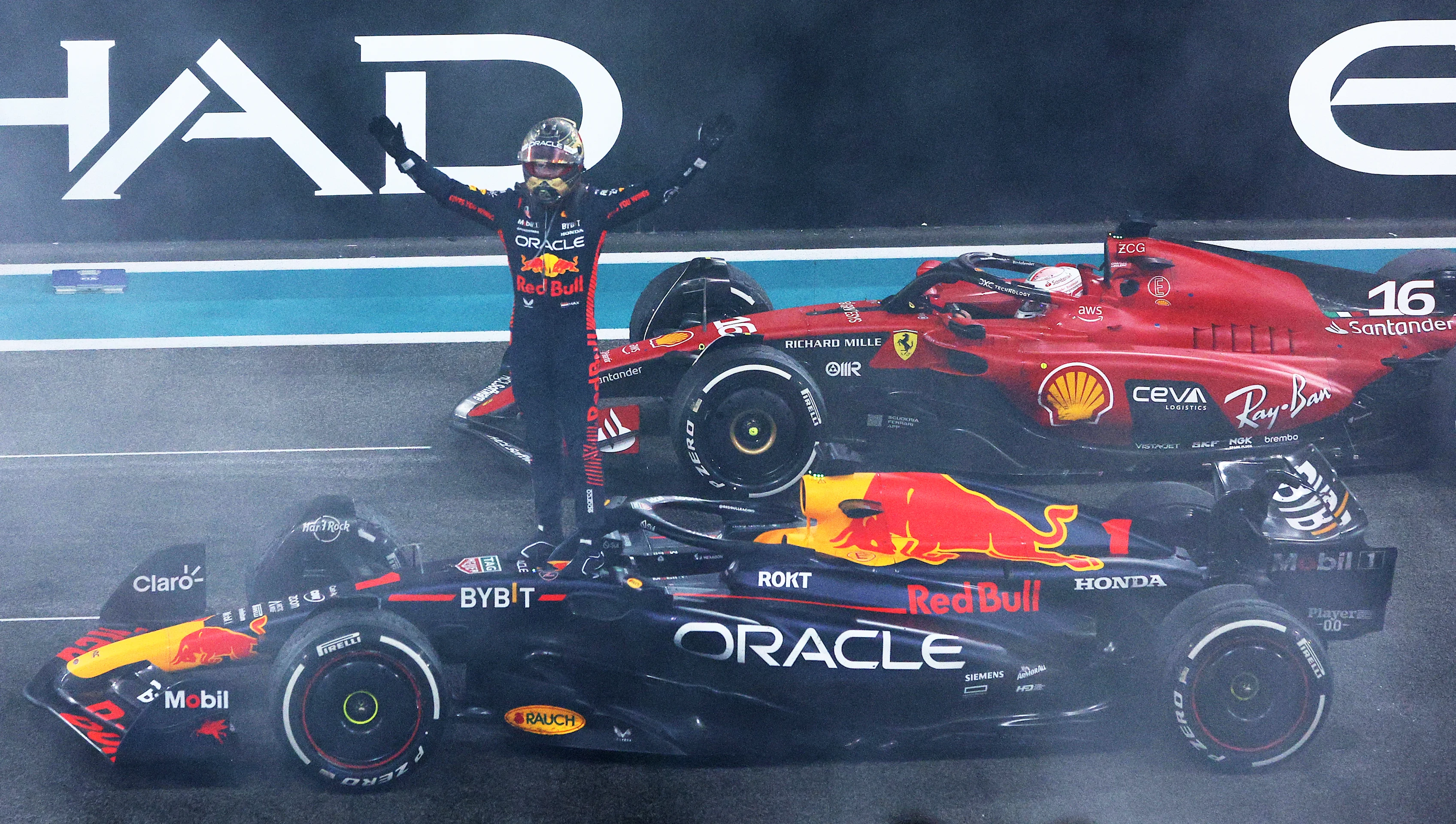 ABU DHABI, UNITED ARAB EMIRATES - NOVEMBER 26: Race winner Max Verstappen of the Netherlands and