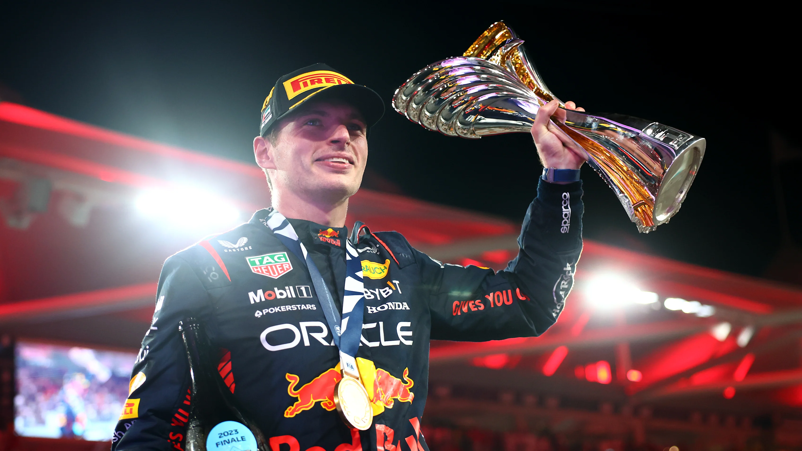 ABU DHABI, UNITED ARAB EMIRATES - NOVEMBER 26: Race winner Max Verstappen of the Netherlands and
