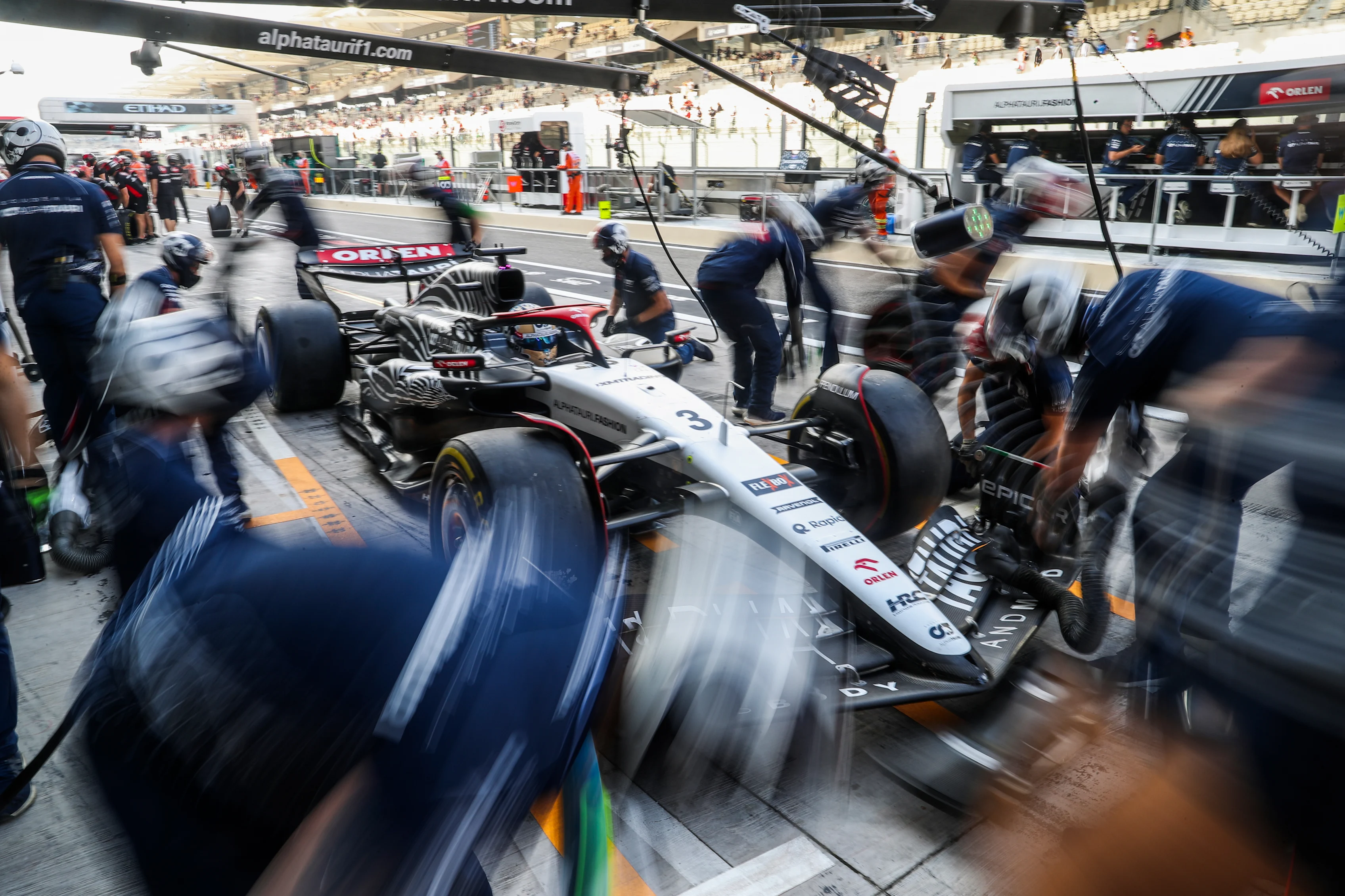 ABU DHABI, UNITED ARAB EMIRATES - NOVEMBER 24: Daniel Ricciardo of Australia and Scuderia AlphaTauri  during practice ahead of the F1 Grand Prix of Abu Dhabi at Yas Marina Circuit on November 24, 2023 in Abu Dhabi, United Arab Emirates. (Photo by Peter Fox/Getty Images)