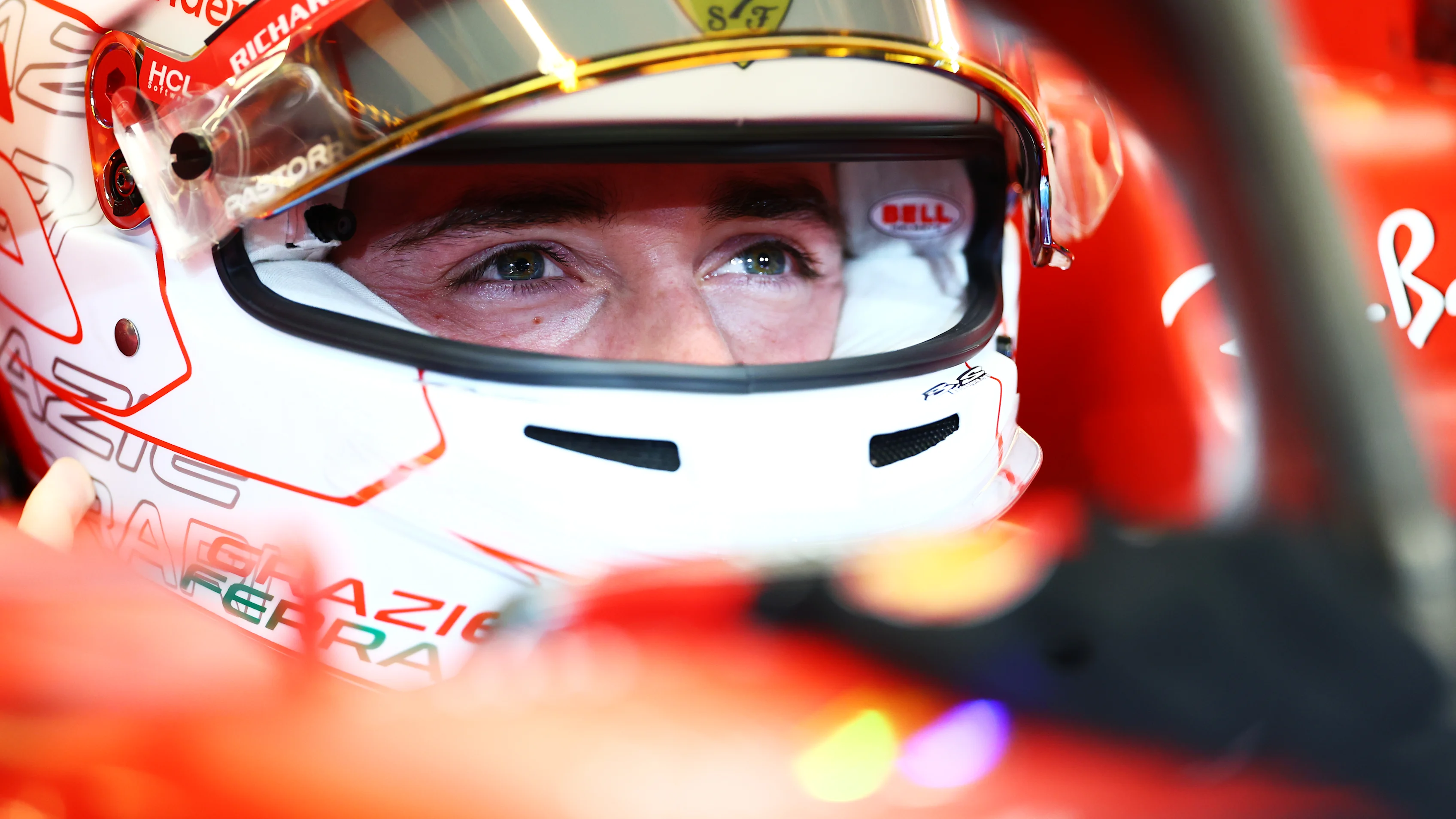 ABU DHABI, UNITED ARAB EMIRATES - NOVEMBER 25: Charles Leclerc of Monaco and Ferrari prepares to drive in the garage during qualifying ahead of the F1 Grand Prix of Abu Dhabi at Yas Marina Circuit on November 25, 2023 in Abu Dhabi, United Arab Emirates. (Photo by Dan Istitene - Formula 1/Formula 1 via Getty Images)