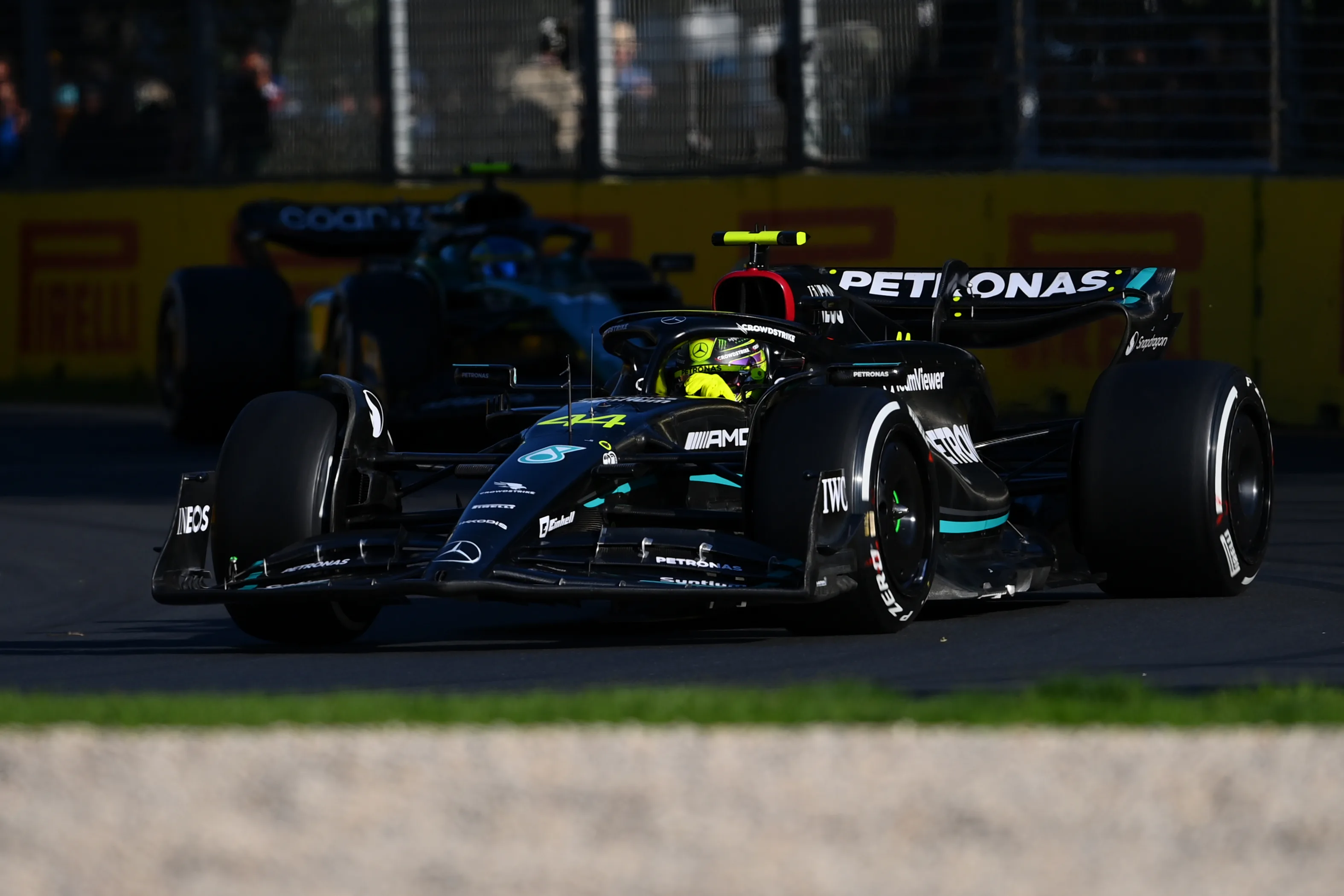 MELBOURNE, AUSTRALIA - APRIL 02: Lewis Hamilton of Great Britain driving the (44) Mercedes AMG
