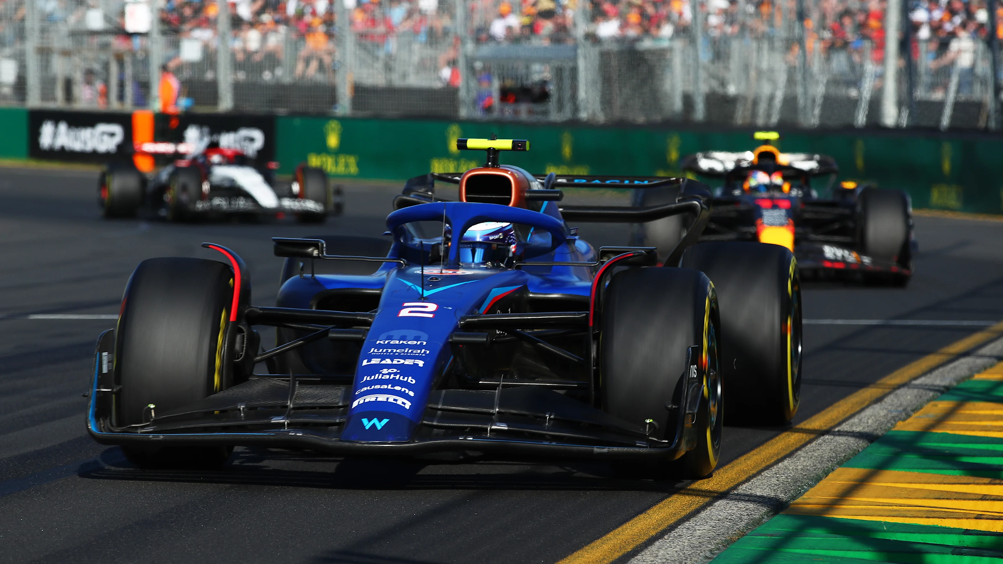 MELBOURNE, AUSTRALIA - APRIL 02: Logan Sargeant of United States driving the (2) Williams FW45