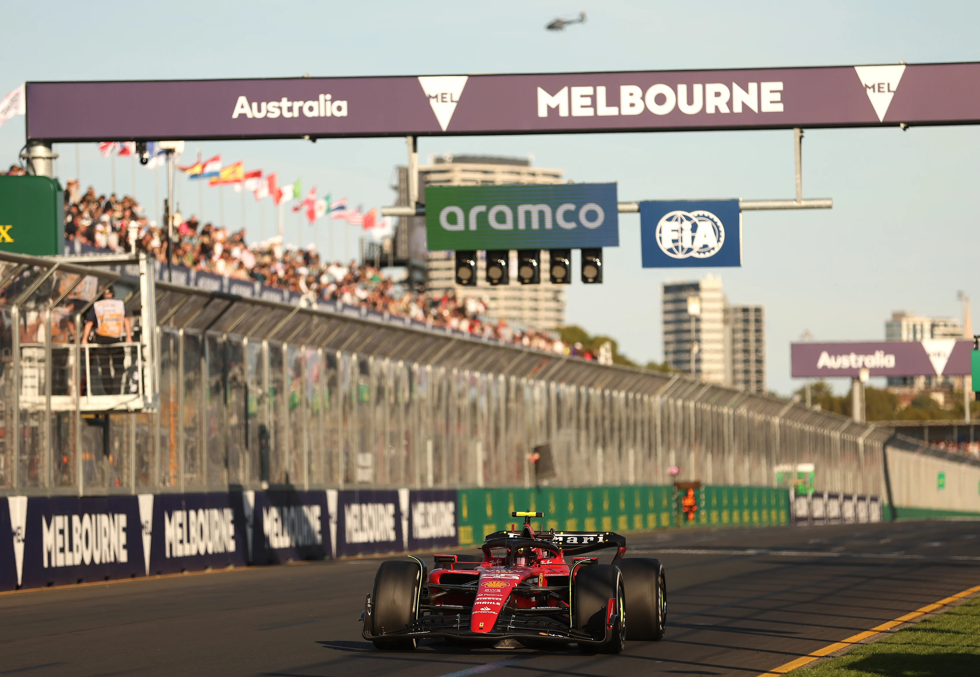 MELBOURNE, AUSTRALIA - APRIL 02: Carlos Sainz of Spain driving (55) the Ferrari SF-23 on track