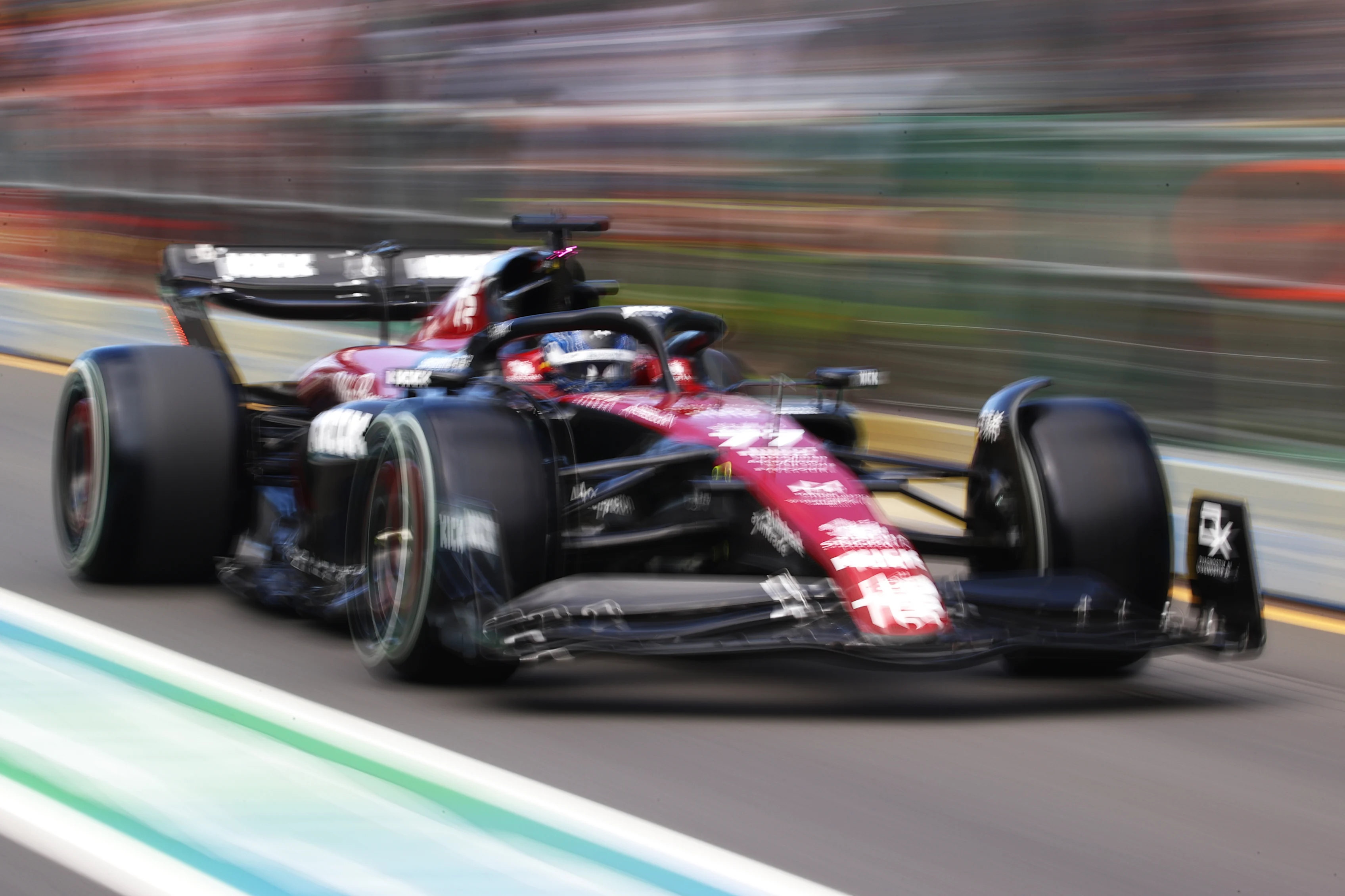 MELBOURNE, AUSTRALIA - MARCH 31: Valtteri Bottas of Finland driving the (77) Alfa Romeo F1 C43 Ferrari in the Pitlane during practice ahead of the F1 Grand Prix of Australia at Albert Park Grand Prix Circuit on March 31, 2023 in Melbourne, Australia. (Photo by Robert Cianflone/Getty Images)