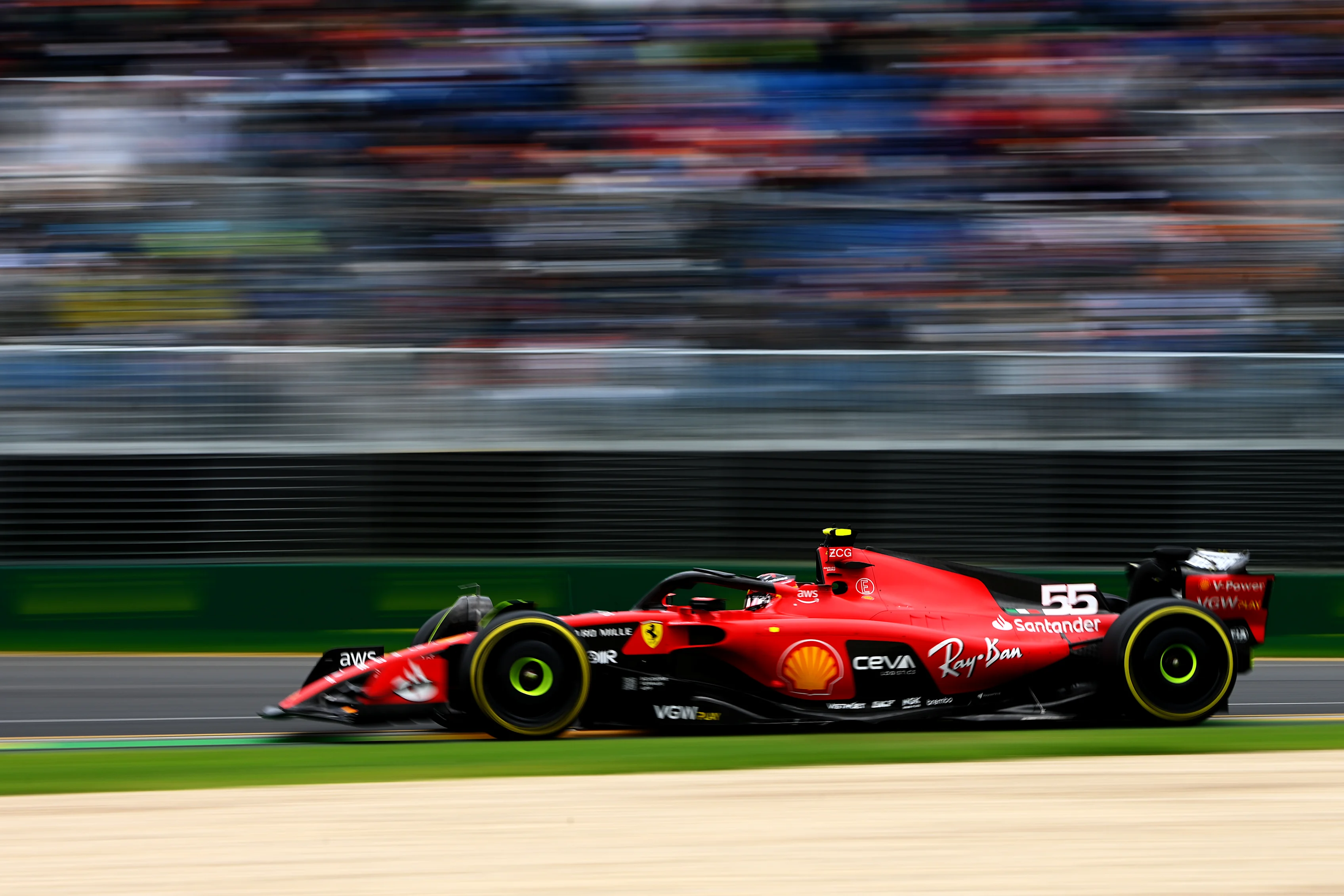 MELBOURNE, AUSTRALIA - MARCH 31: Carlos Sainz of Spain driving (55) the Ferrari SF-23 on track