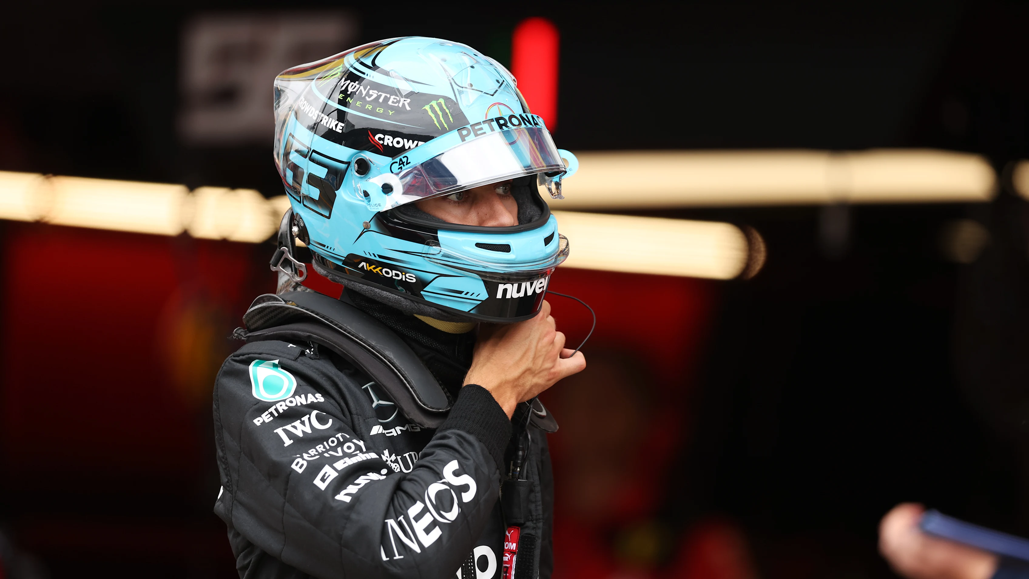 SPIELBERG, AUSTRIA - JULY 01: 15th placed qualifier George Russell of Great Britain and Mercedes