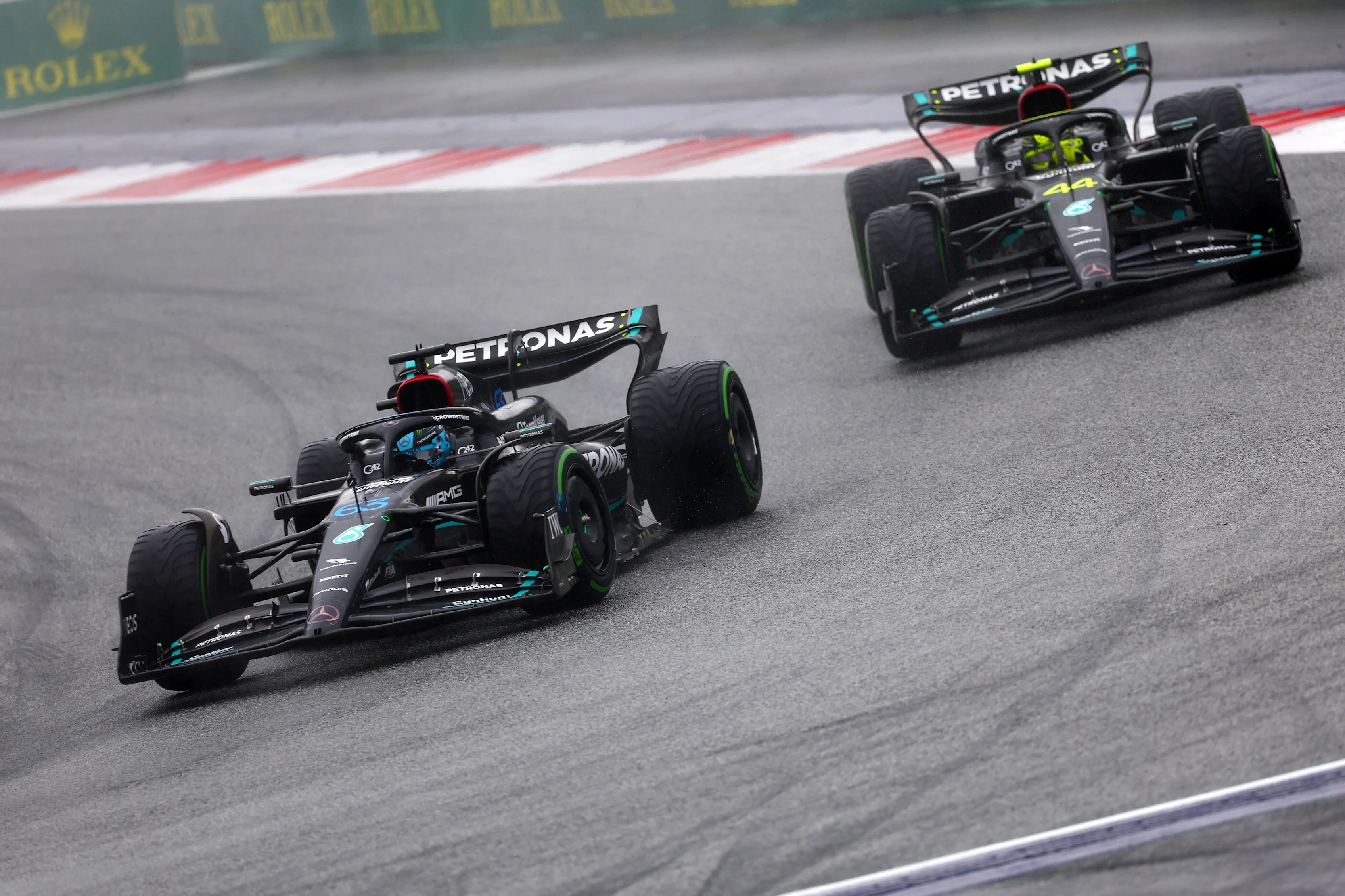 SPIELBERG, AUSTRIA - JULY 01: George Russell of Great Britain driving the (63) Mercedes AMG