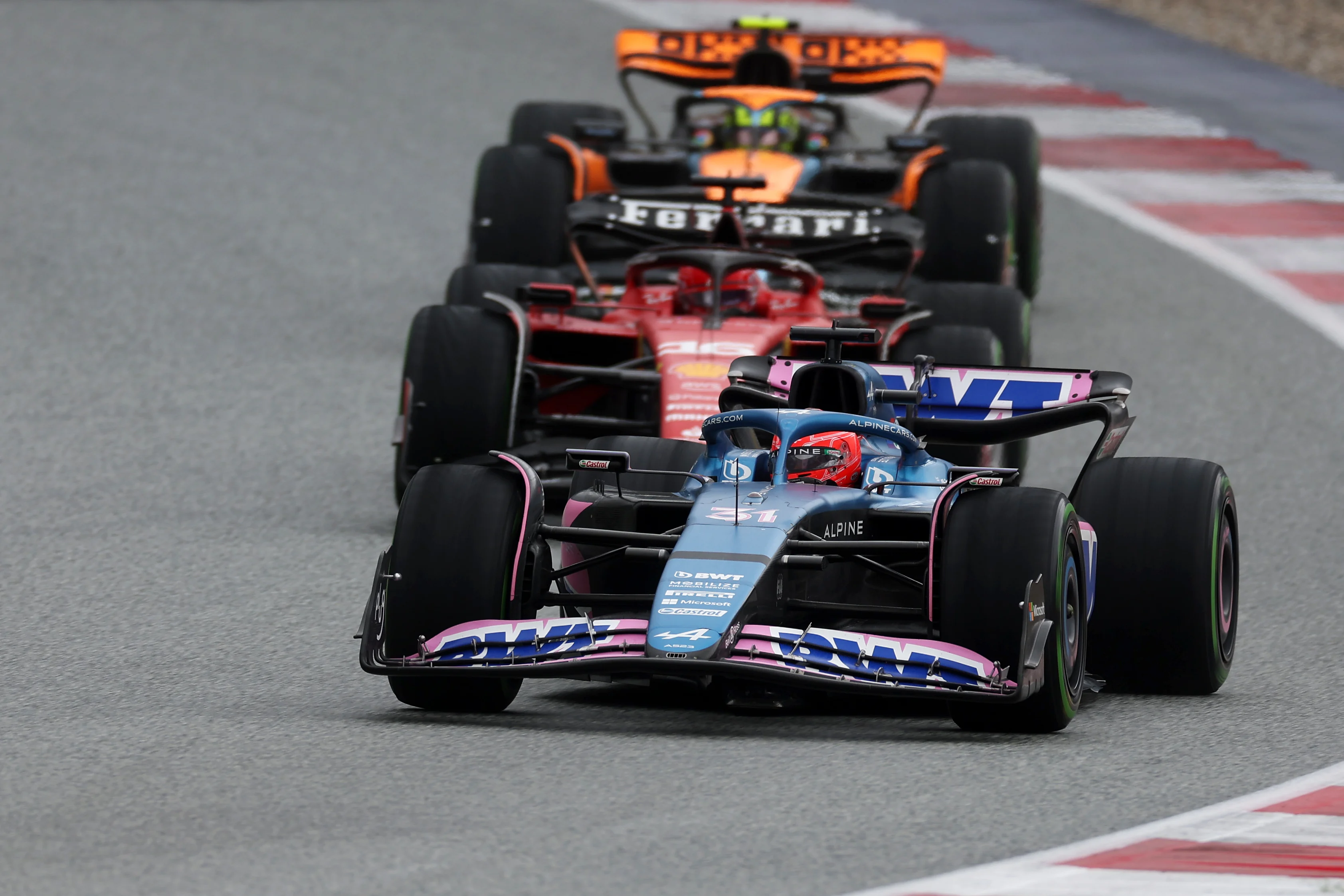 SPIELBERG, AUSTRIA - JULY 01: Esteban Ocon of France driving the (31) Alpine F1 A523 Renault leads