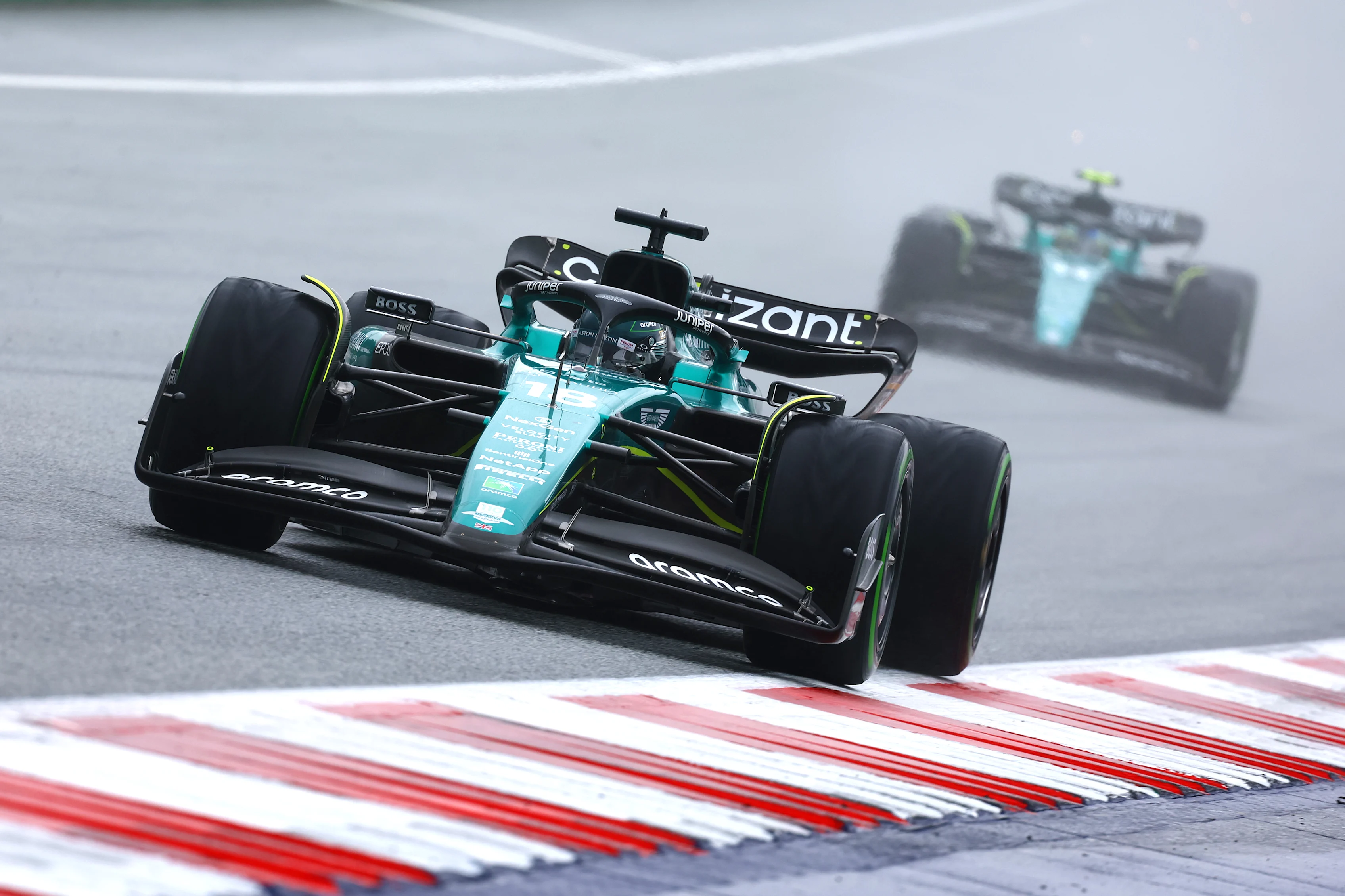 SPIELBERG, AUSTRIA - JULY 01: Lance Stroll of Canada driving the (18) Aston Martin AMR23 Mercedes
