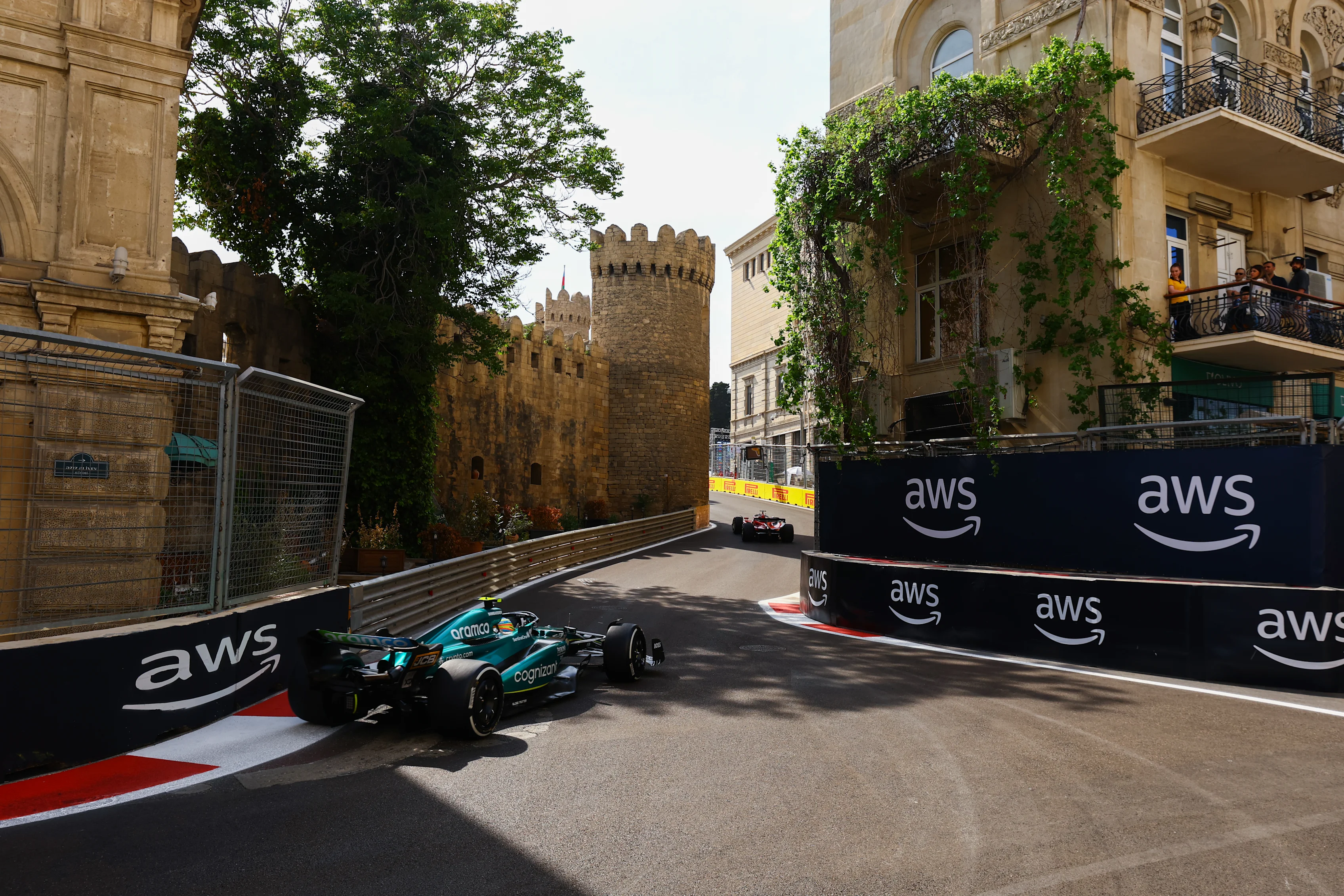 BAKU, AZERBAIJAN - APRIL 30: Fernando Alonso of Spain driving the (14) Aston Martin AMR23 Mercedes