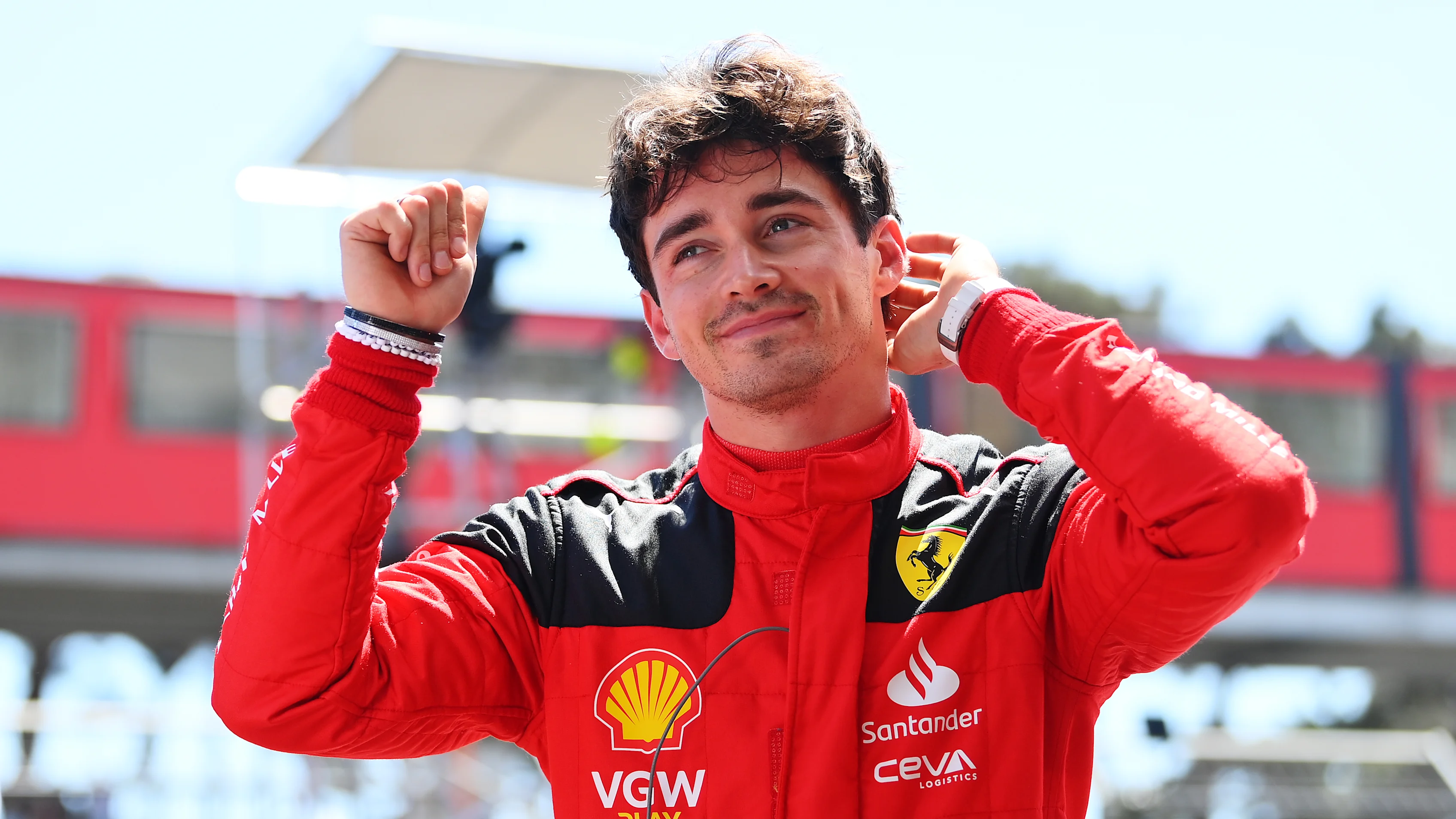BAKU, AZERBAIJAN - APRIL 29: Pole position qualifier Charles Leclerc of Monaco and Ferrari