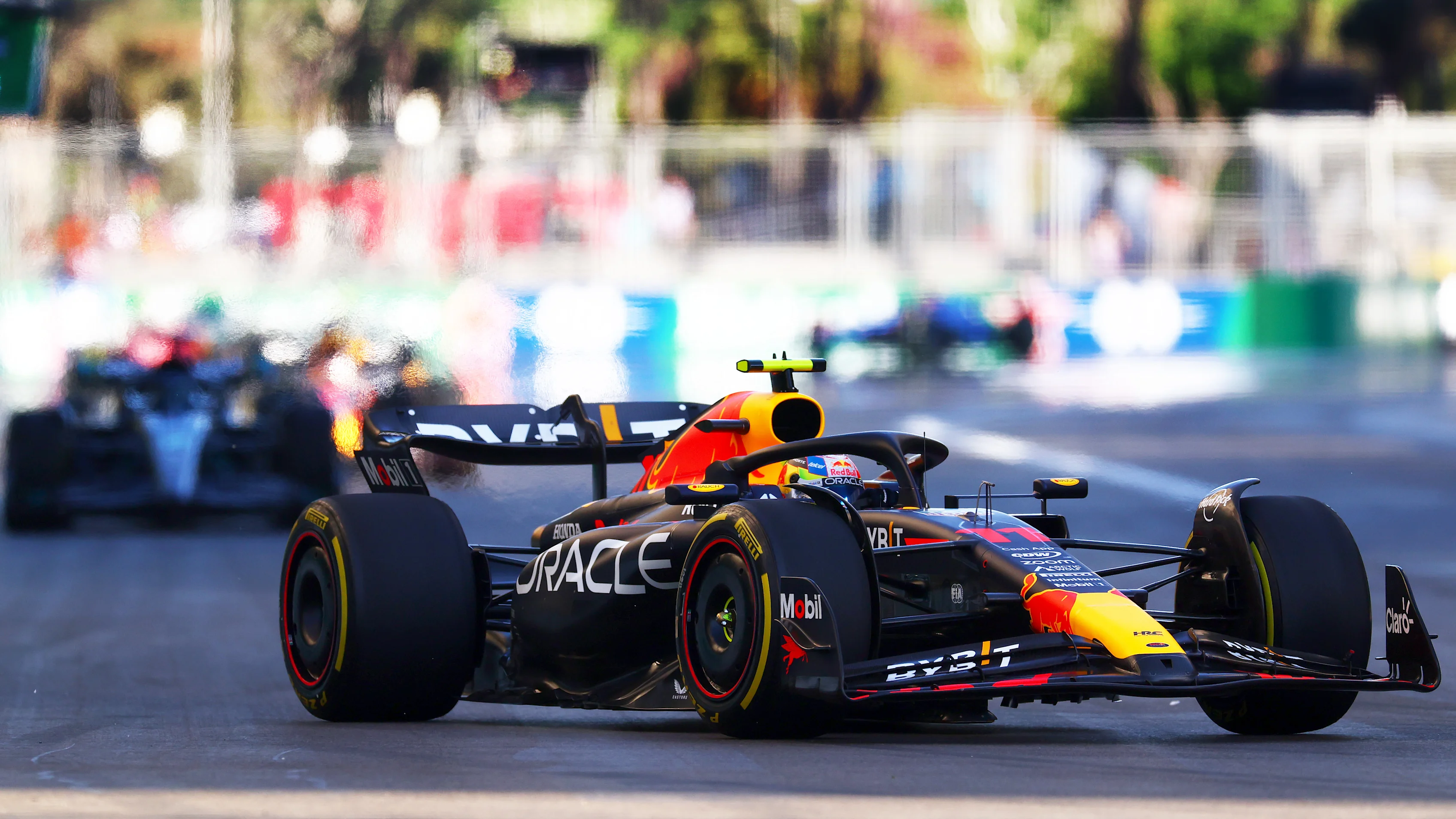 BAKU, AZERBAIJAN - APRIL 29: Sergio Perez of Mexico driving the (11) Oracle Red Bull Racing RB19 on
