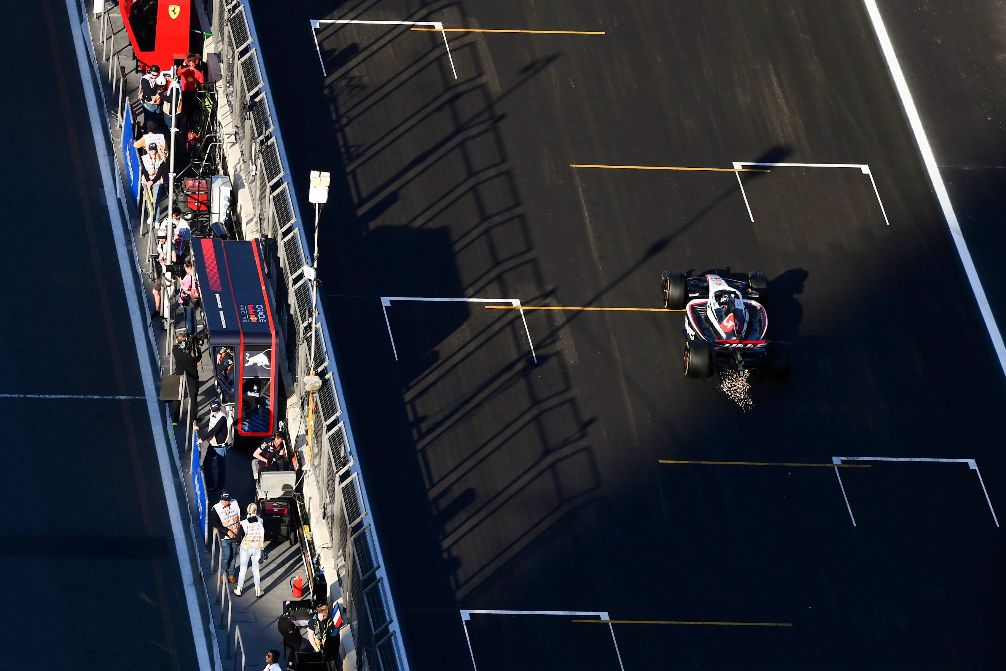 BAKU, AZERBAIJAN - APRIL 29: Kevin Magnussen of Denmark driving the (20) Haas F1 VF-23 Ferrari on track during the Sprint ahead of the F1 Grand Prix of Azerbaijan at Baku City Circuit on April 29, 2023 in Baku, Azerbaijan. (Photo by Rudy Carezzevoli/Getty Images)