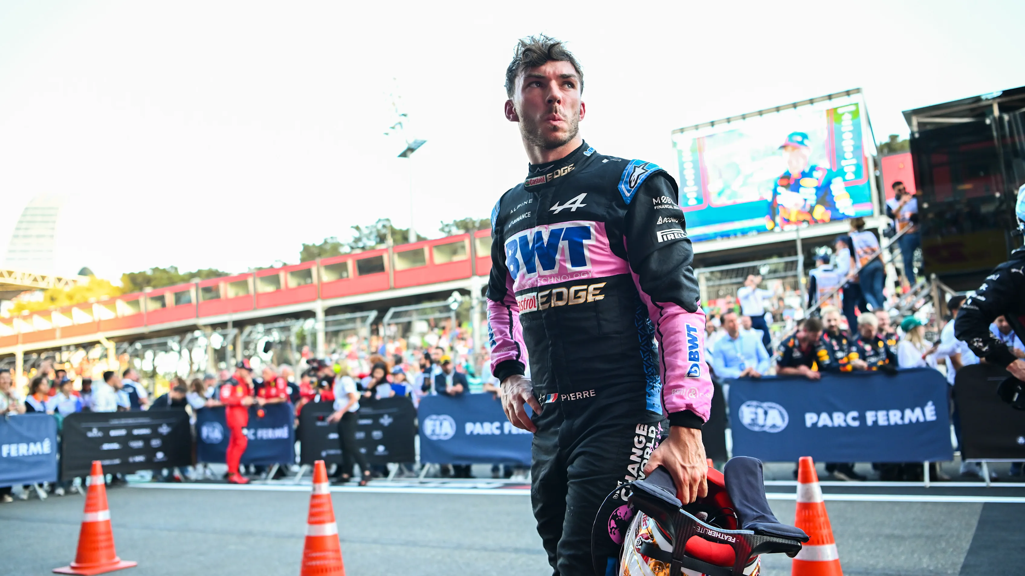 BAKU, AZERBAIJAN - APRIL 29: Pierre Gasly of France and Alpine F1 looks on in parc ferme during the Sprint ahead of the F1 Grand Prix of Azerbaijan at Baku City Circuit on April 29, 2023 in Baku, Azerbaijan. (Photo by Dan Mullan - Formula 1/Formula 1 via Getty Images)