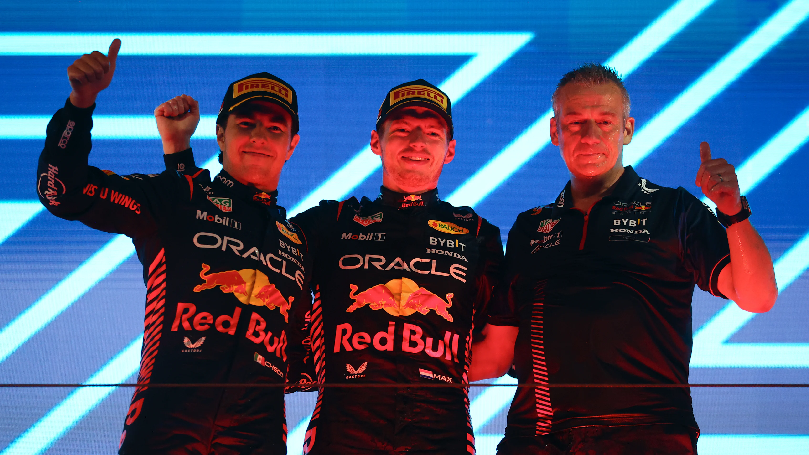 BAHRAIN, BAHRAIN - MARCH 05: Second placed Sergio Perez of Mexico and Oracle Red Bull Racing, Race