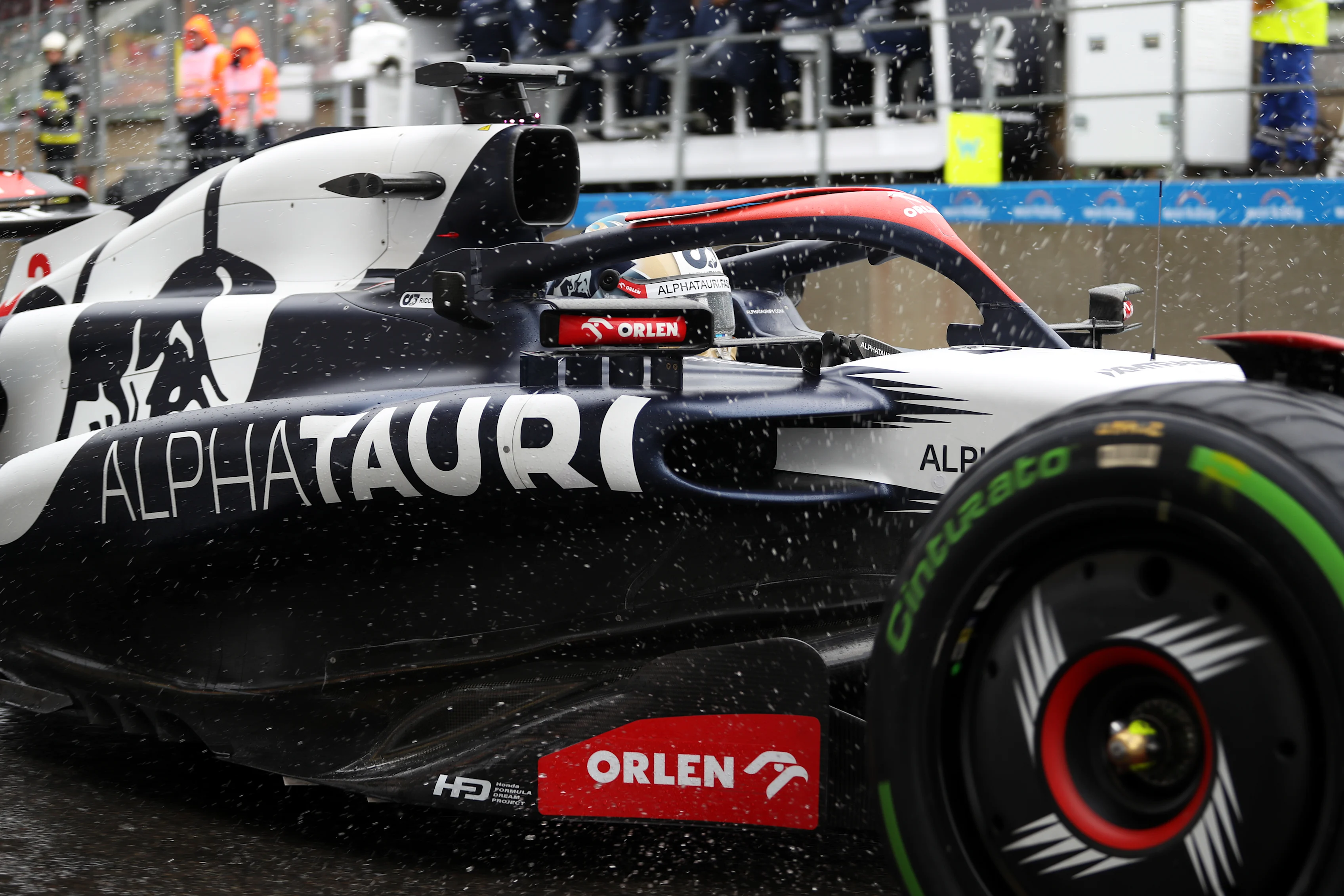 SPA, BELGIUM - JULY 28: Daniel Ricciardo of Australia driving the (3) Scuderia AlphaTauri AT04 in the Pitlane during practice ahead of the F1 Grand Prix of Belgium at Circuit de Spa-Francorchamps on July 28, 2023 in Spa, Belgium. (Photo by Peter Fox/Getty Images)