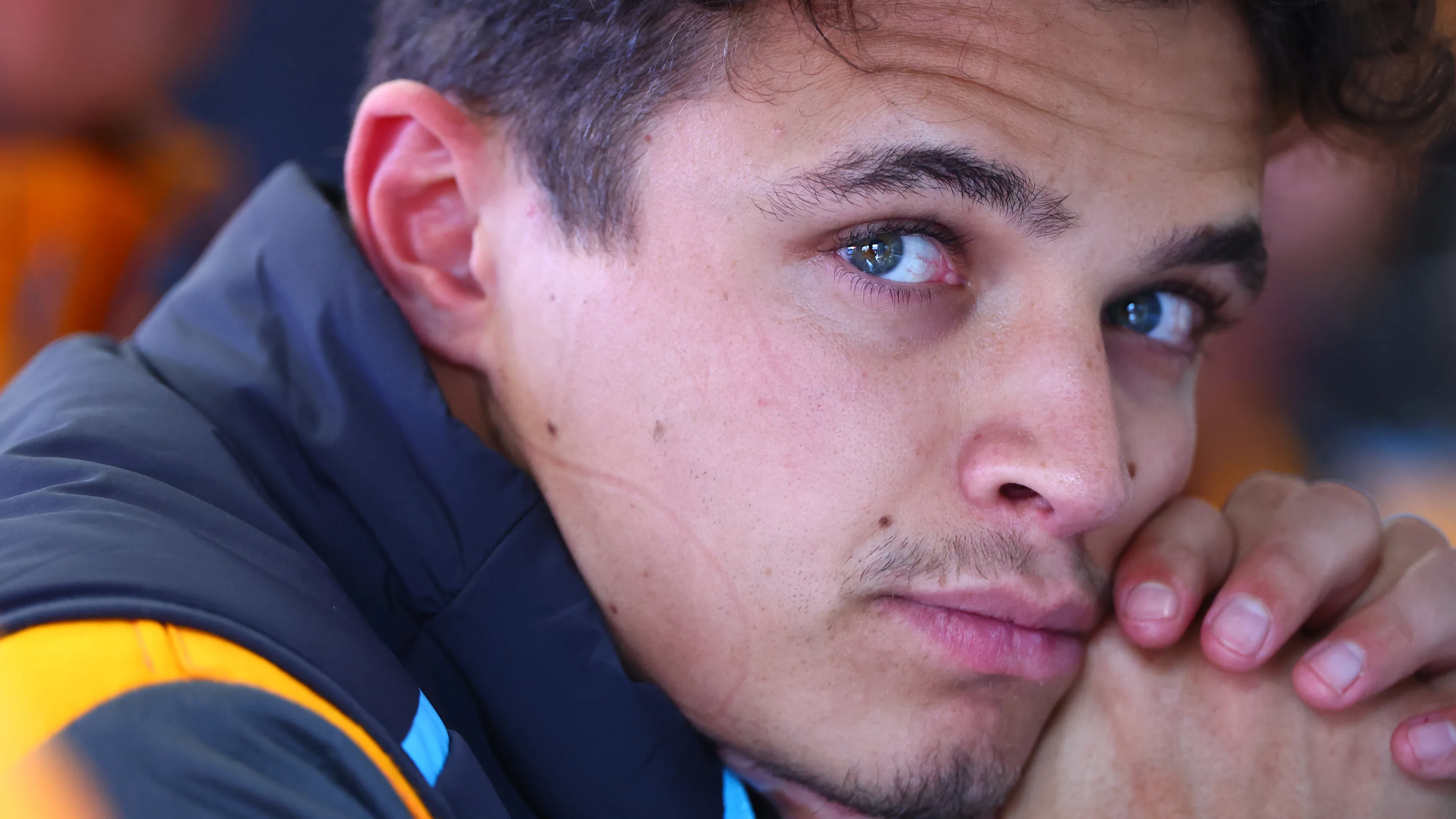 SPA, BELGIUM - JULY 28: Lando Norris of Great Britain and McLaren looks on in the garage during practice ahead of the F1 Grand Prix of Belgium at Circuit de Spa-Francorchamps on July 28, 2023 in Spa, Belgium. (Photo by Dan Istitene - Formula 1/Formula 1 via Getty Images)