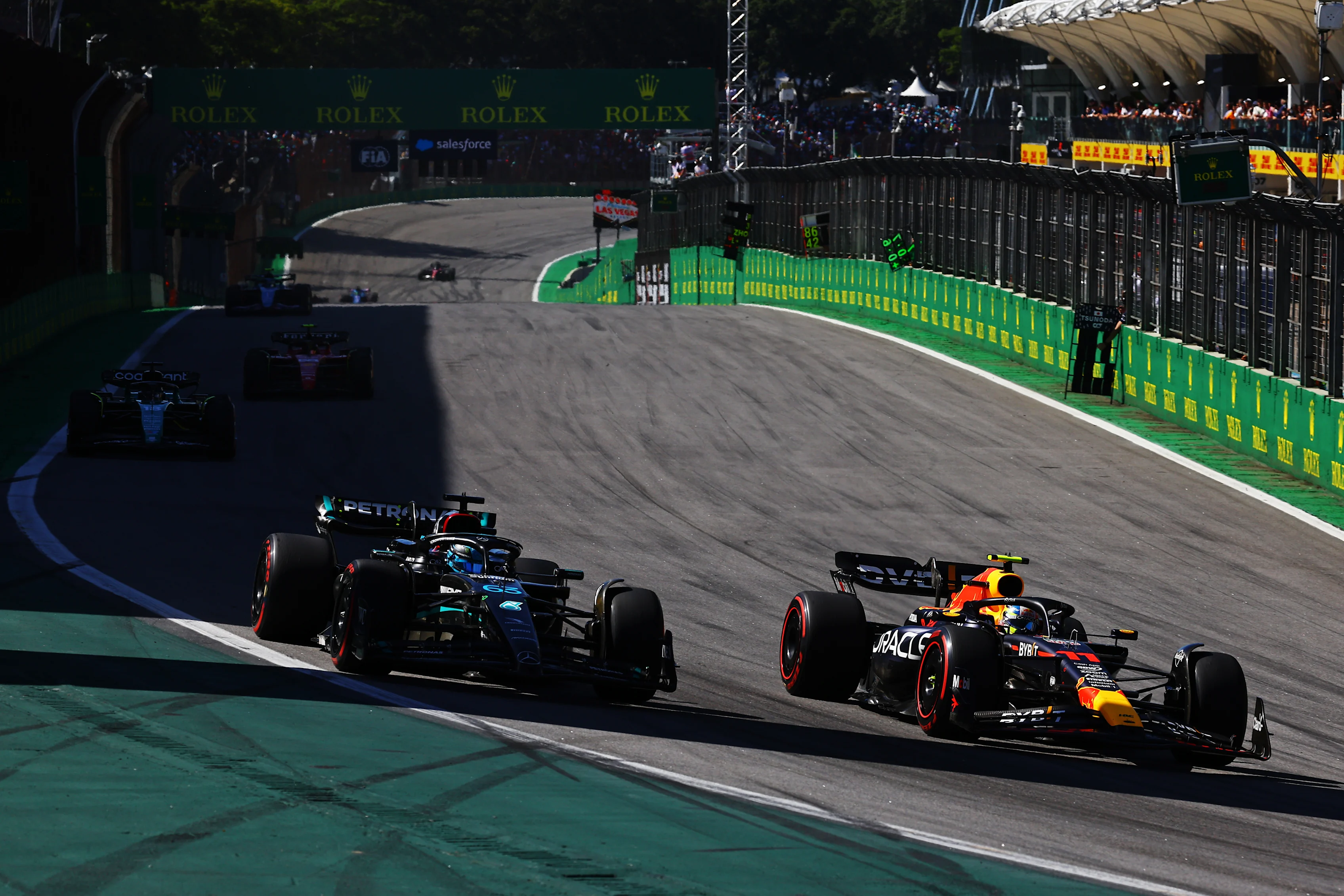 SAO PAULO, BRAZIL - NOVEMBER 05: Sergio Perez of Mexico driving the (11) Oracle Red Bull Racing