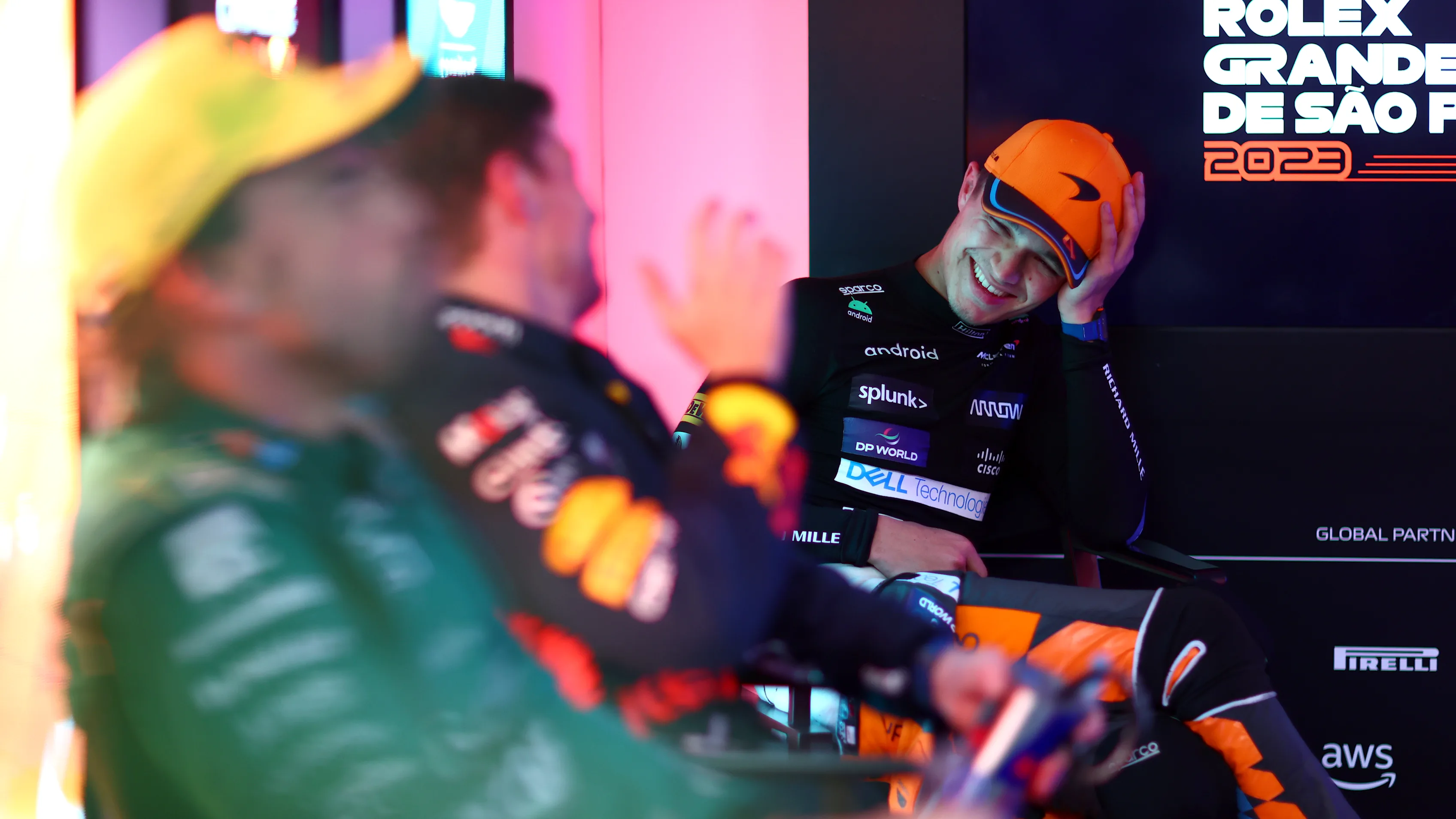 SAO PAULO, BRAZIL - NOVEMBER 05: Second placed Lando Norris of Great Britain and McLaren looks on